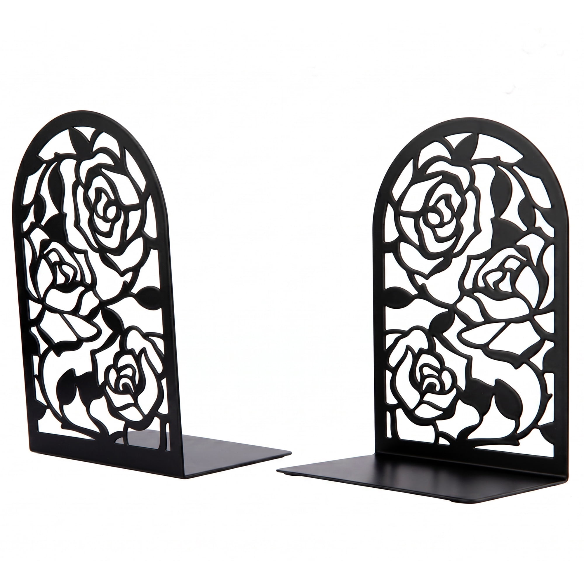 Unique Bargains Large Flower Design Floral Metal Bookends Black Style A 4.7"x3.2"x7.3"