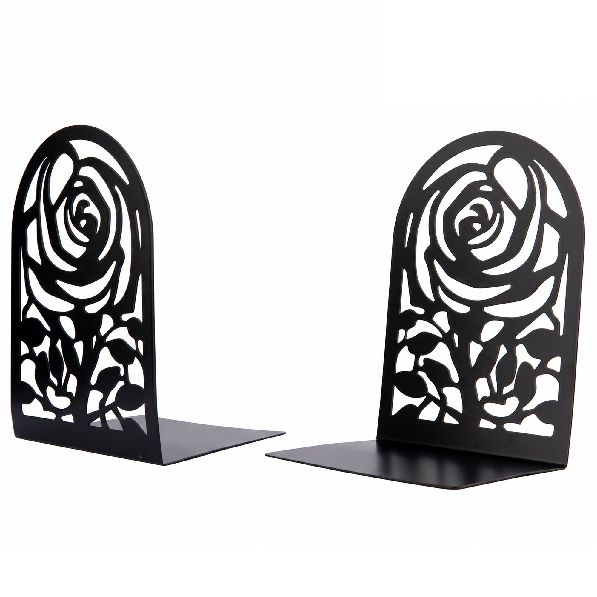 Unique Bargains Large Flower Design Floral Metal Bookends Black Style B 4.7"x3.2"x7.3"