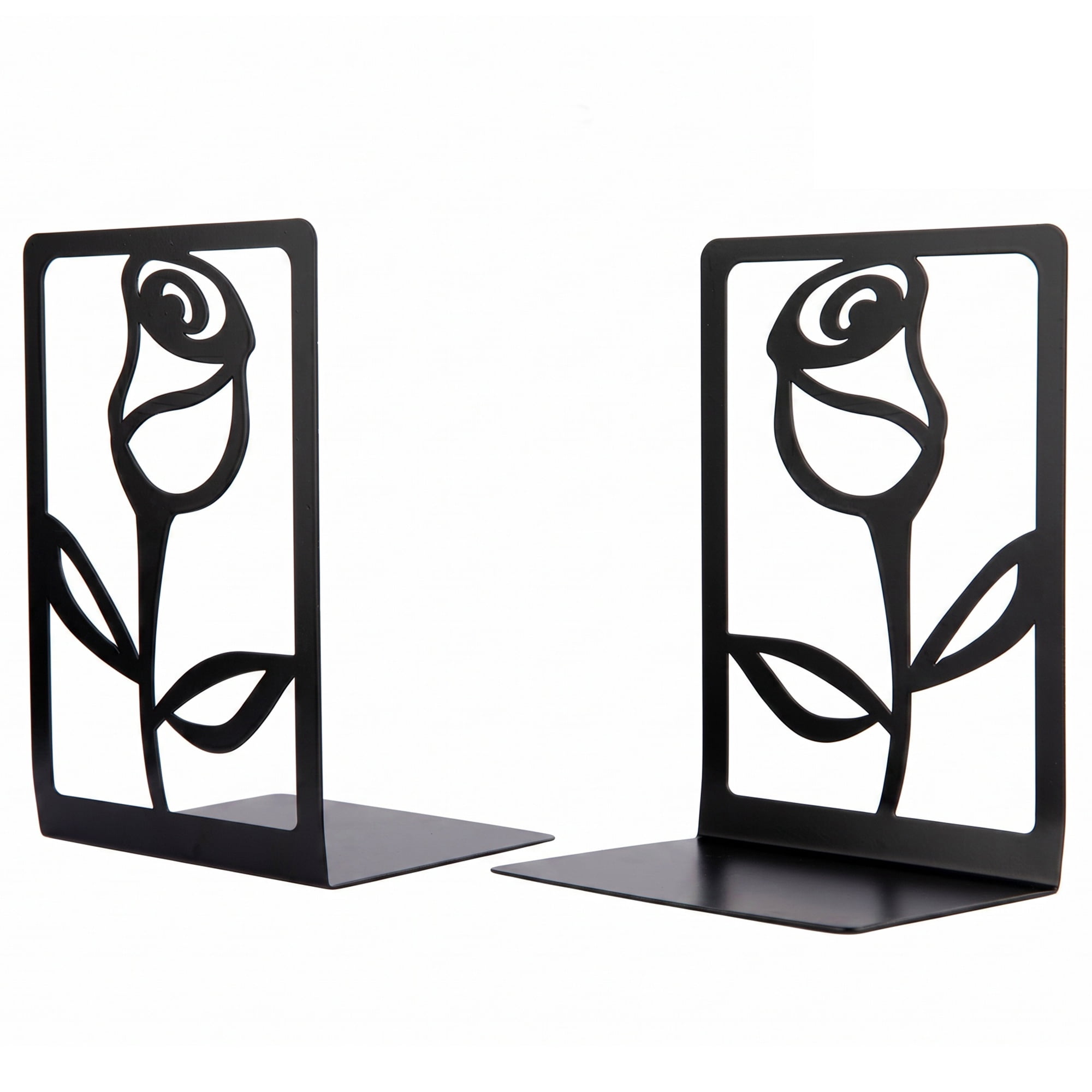 Unique Bargains Large Flower Design Floral Metal Bookends Black Style C 4.7"x3.2"x7.3"