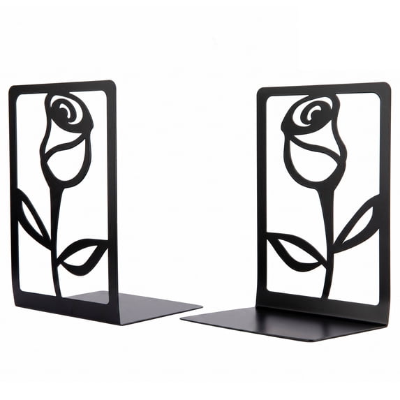 Unique Bargains Large Flower Design Floral Metal Bookends Black Style C 4.7"x3.2"x7.3"