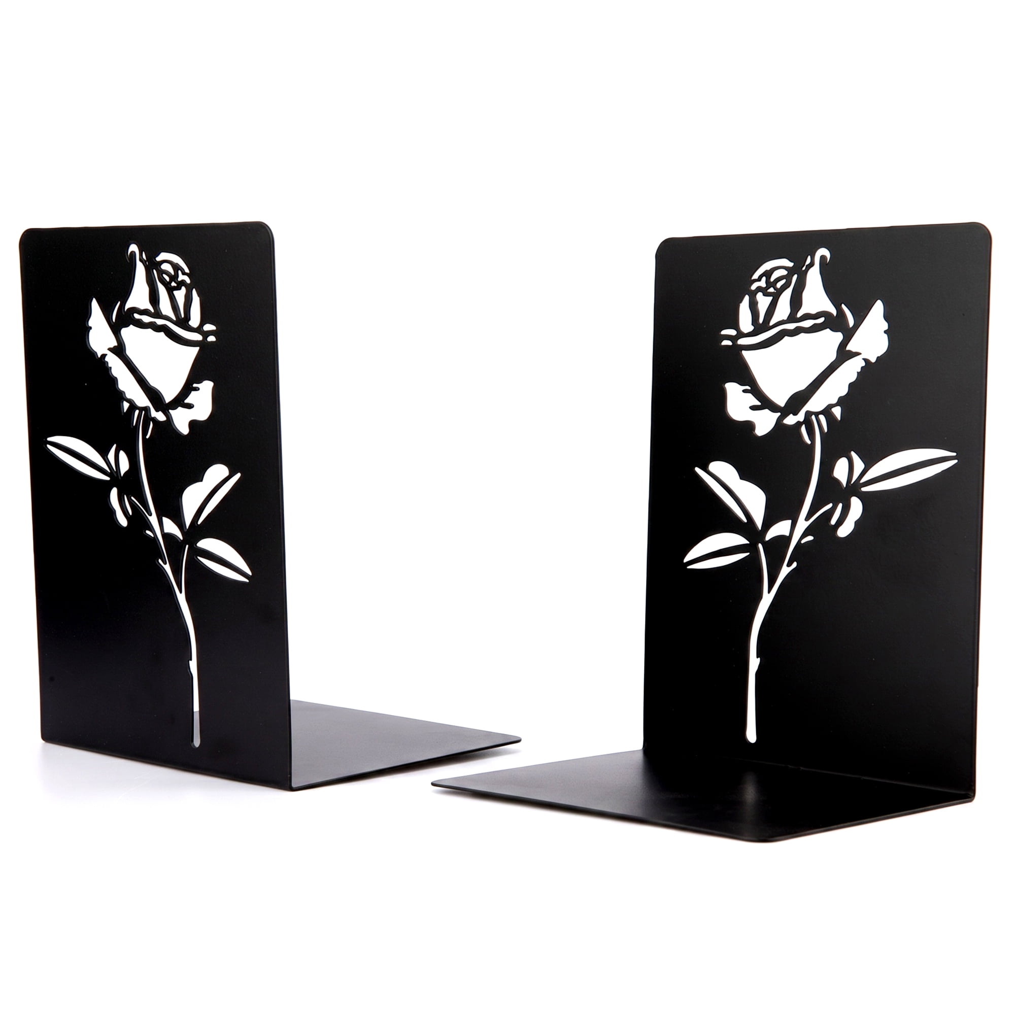 Unique Bargains Large Flower Design Floral Metal Bookends Black Style D 4.7"x3.2"x7.3"
