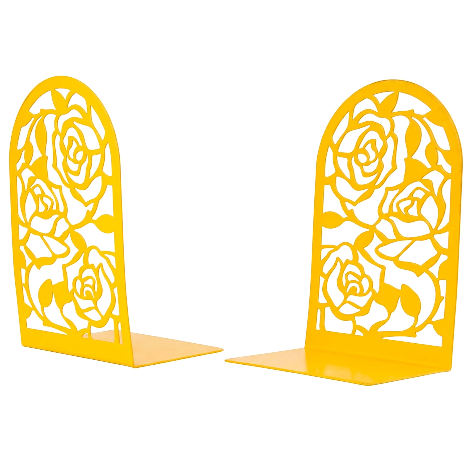 Unique Bargains Large Flower Design Floral Metal Bookends Gold Style A 4.7"x3.2"x7.3"
