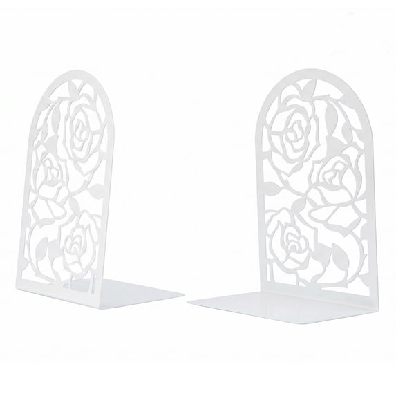 Unique Bargains Large Flower Design Floral Metal Bookends White Style A 4.7"x3.2"x7.3"