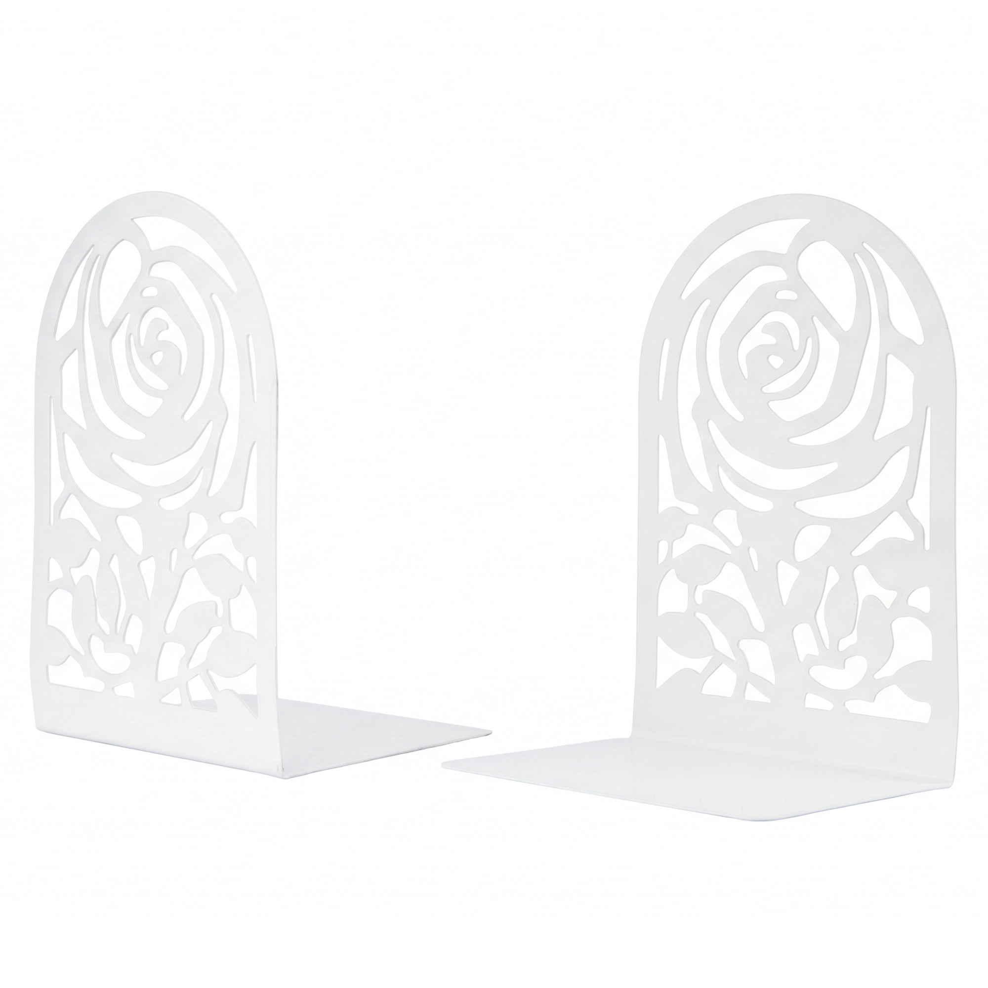 Unique Bargains Large Flower Design Floral Metal Bookends White Style B 4.7"x3.2"x7.3"