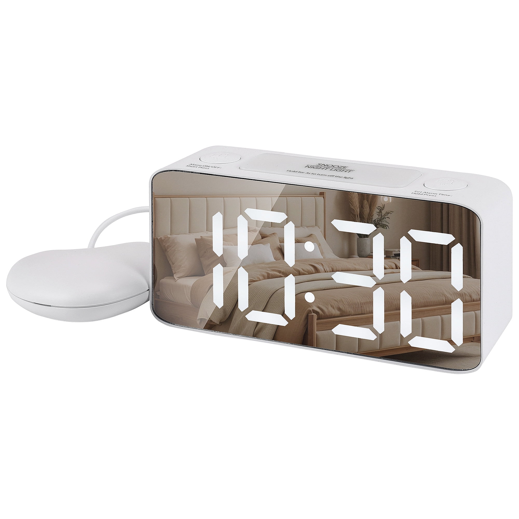 Unique Bargains Large LED Display Digital Alarm Clock White 6.7"L x 2.0"W x 3.1"H