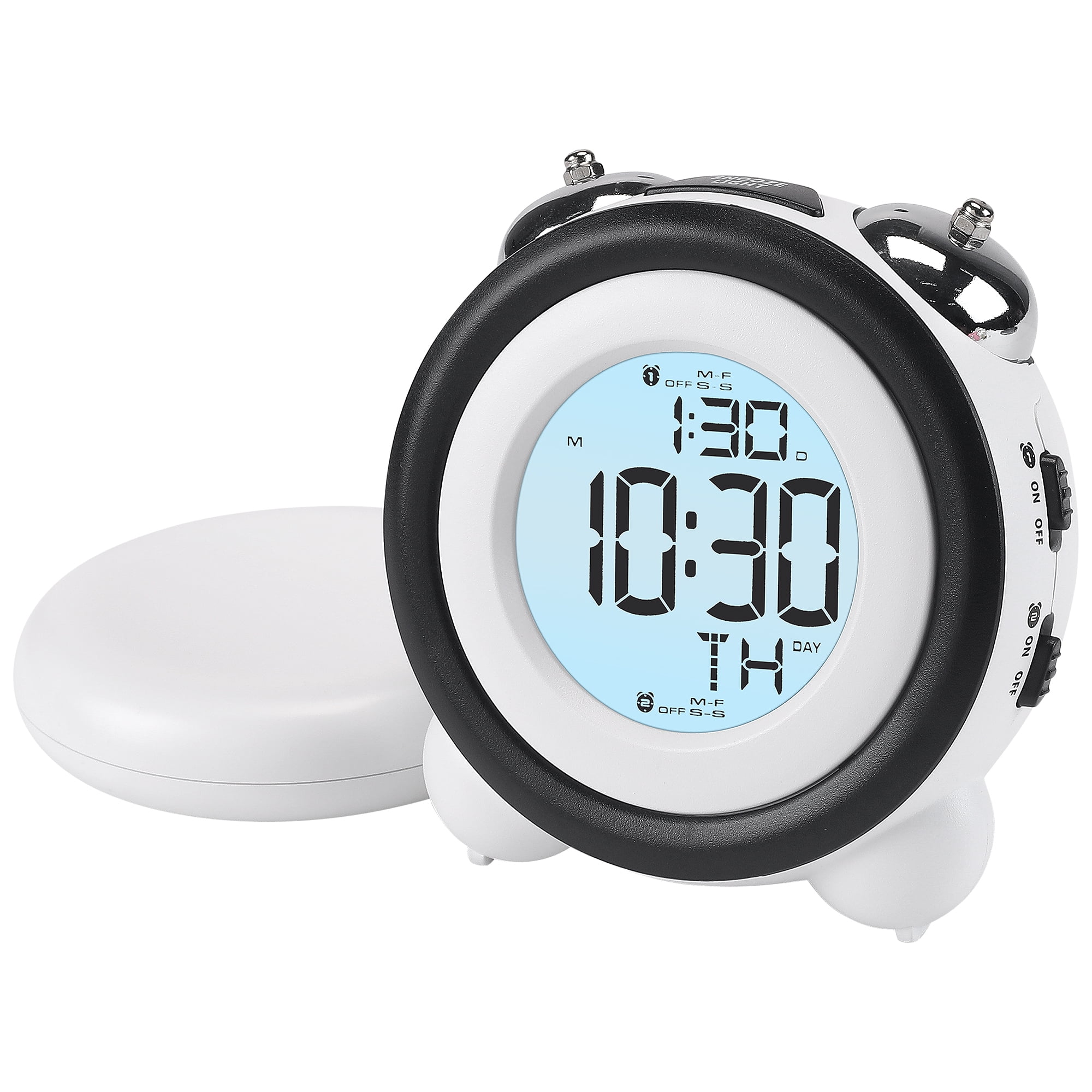 Unique Bargains Large LED Display Wired Shaker Alarm Clock White 4.3"L x 2.4"W x 4.3"H