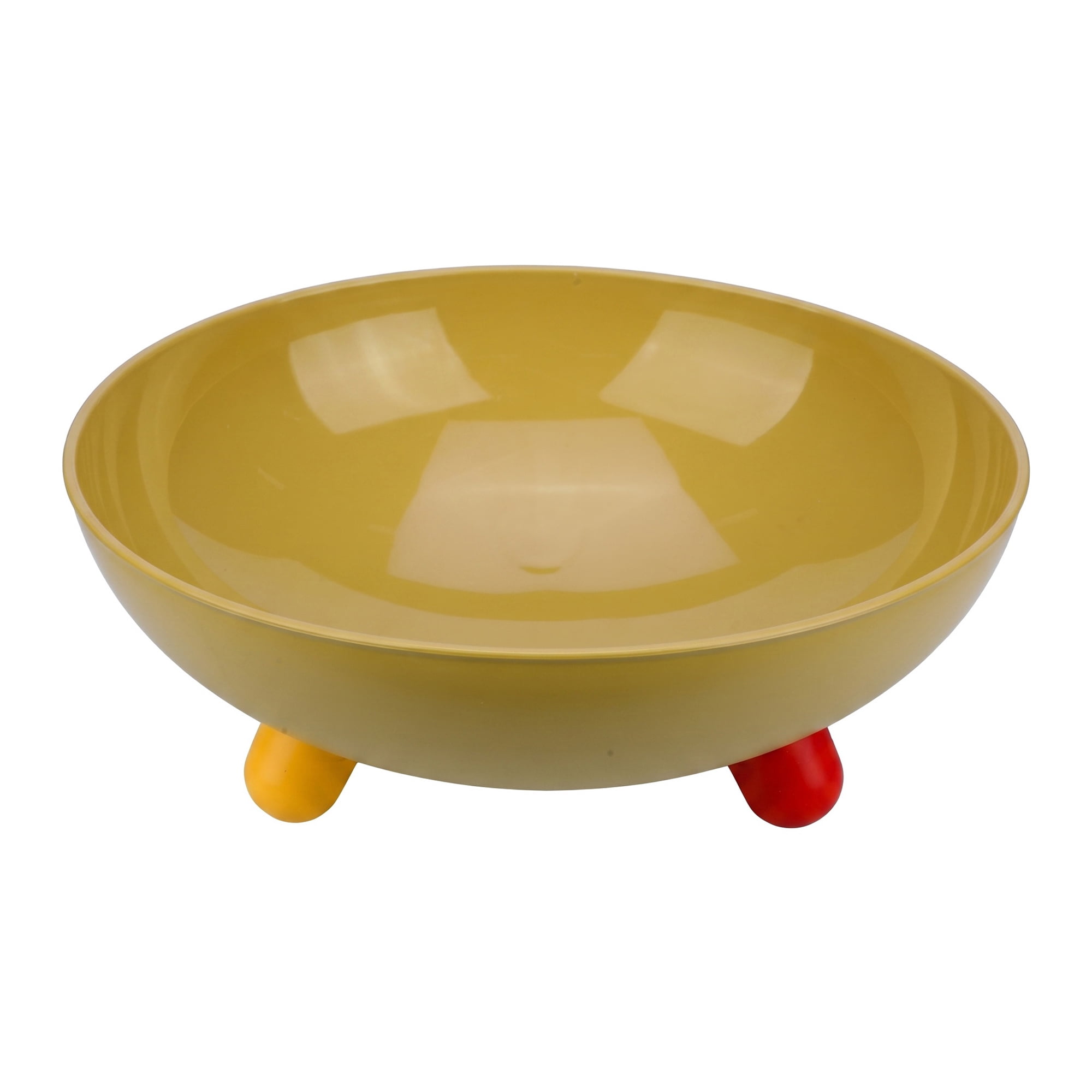 Unique Bargains Large Round Pedestal Fluted Fruit Bowl Yellow 10.4" x 10.4" x 3.9"
