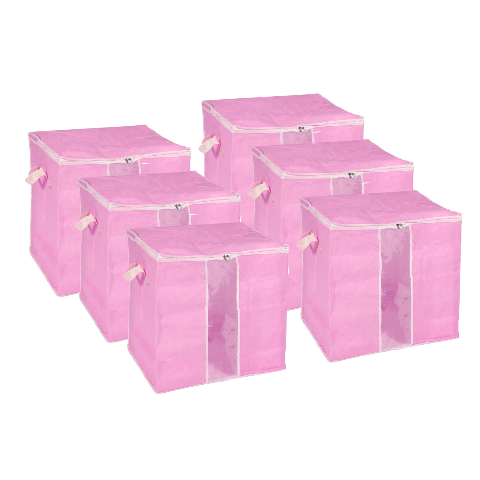 Unique Bargains Foldable Clothes Storage Bags with Reinforced Handle Pink