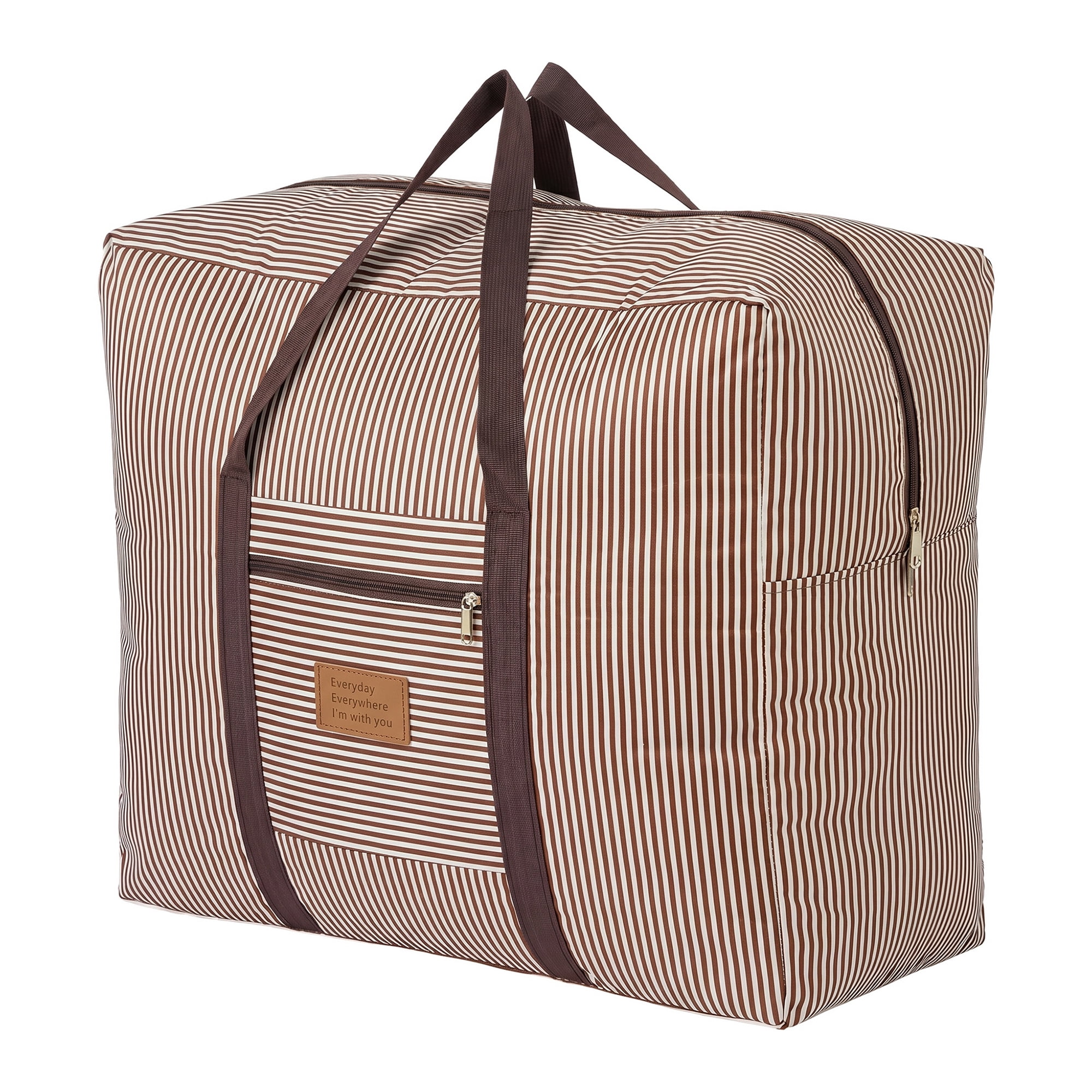 Unique Bargains Large Striped Oxford Travel Bag Coffee Brown 23.6" x 19.7" x 11.8"