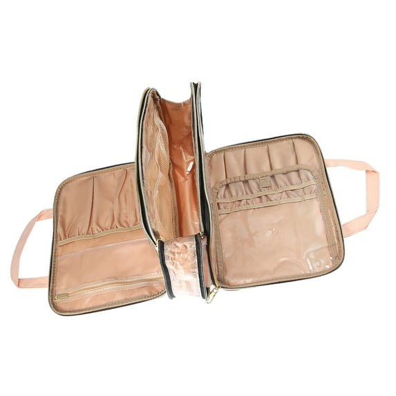 Unique Bargains Large Toiletry Bag Makeup Bag with Compartments Water-resistant Travel Bag Cosmetic Bag Pink