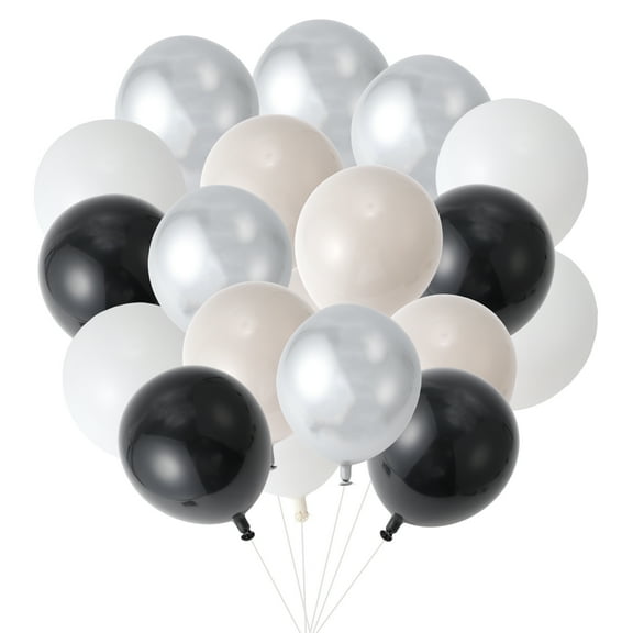 Unique Bargains Latex Party Balloons with Ribbon, 10 Inch Round Helium Balloons for Wedding Graduation Anniversary Birthday Party Backdrop Decoration Black White Gray Silver Tone 20 pcs