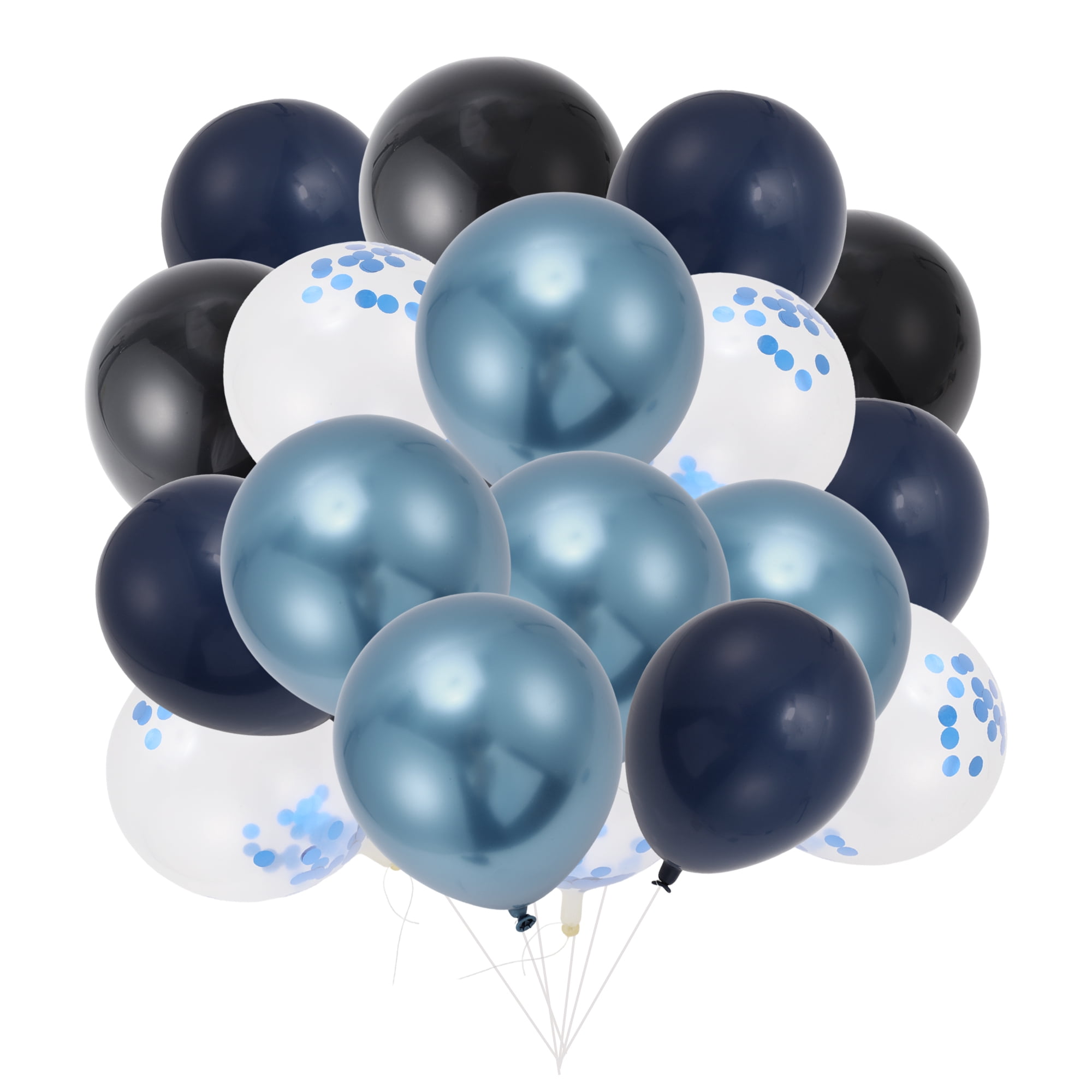 Unique Bargains Latex Party Balloons with Ribbon Deep Blue Black Blue Clear 10inch 20Pcs