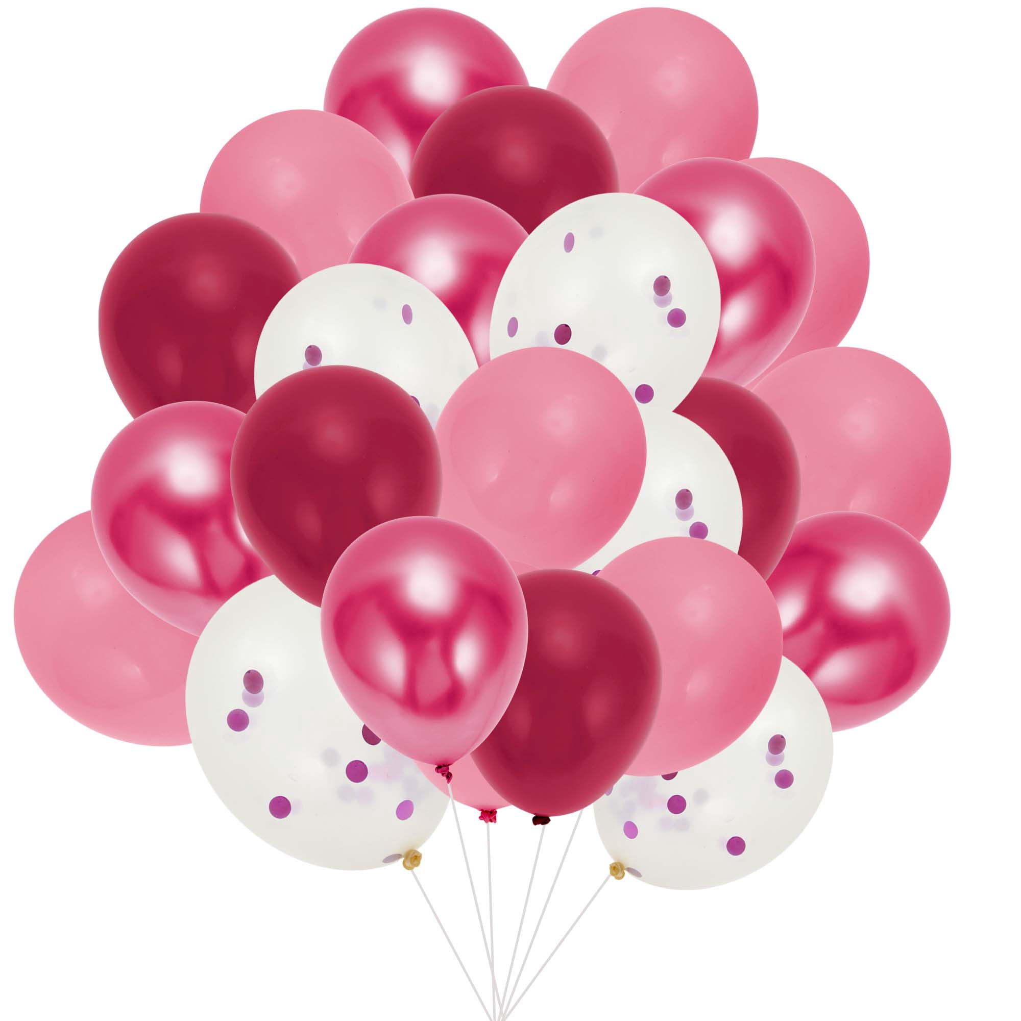 Unique Bargains Latex Party Balloons with Ribbon Deep Pink Pink Light Pink 12inch 60Pcs