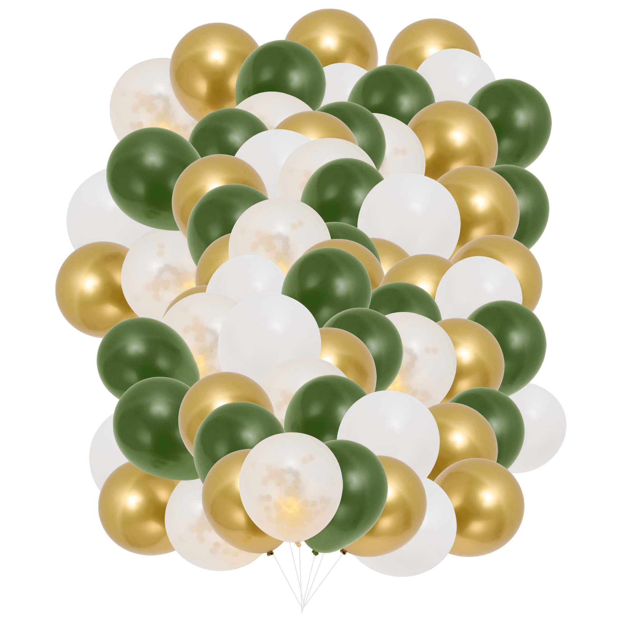 Unique Bargains Latex Party Balloons with Ribbon Green White Gold 12Inch 60Pcs
