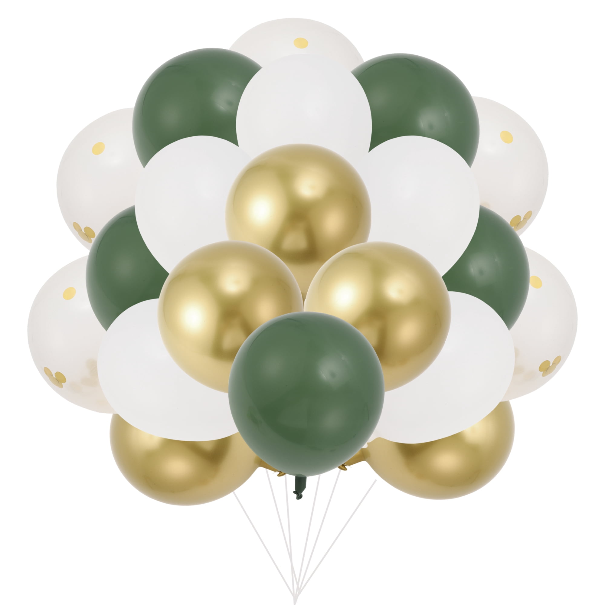 Unique Bargains Latex Party Balloons with Ribbon Green White Gold Tone Clear 10inch 20Pcs
