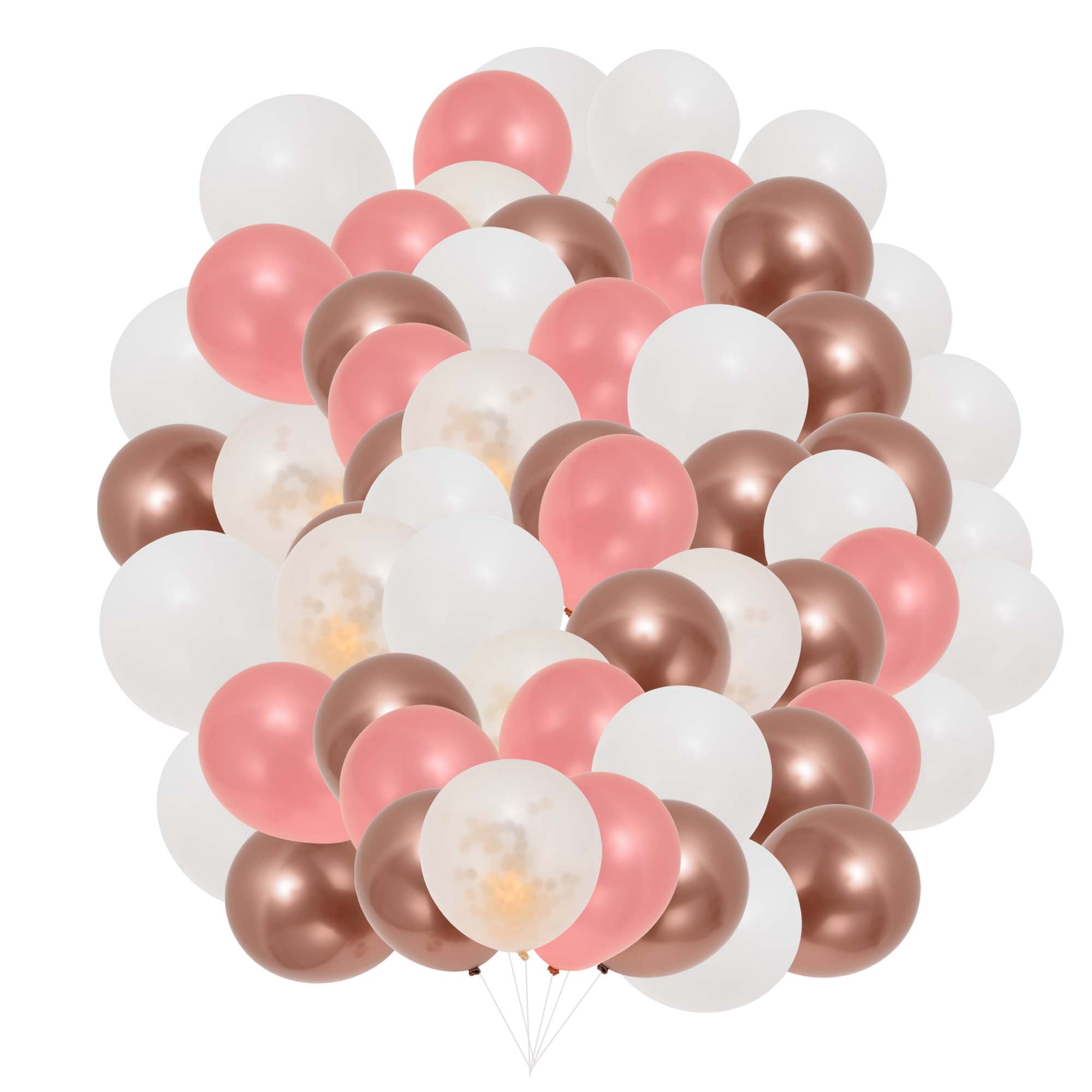Unique Bargains Latex Party Balloons with Ribbon Pink Gold White Pink 12Inch 60Pcs