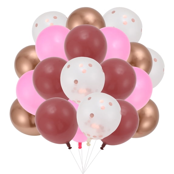 Unique Bargains Latex Party Balloons with Ribbon Pink Red Gold Tone Clear 10inch 20Pcs