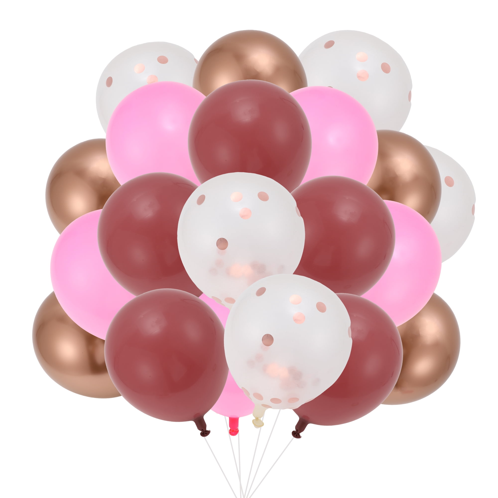 Unique Bargains Latex Party Balloons with Ribbon Pink Red Gold Tone Clear 10inch 20Pcs