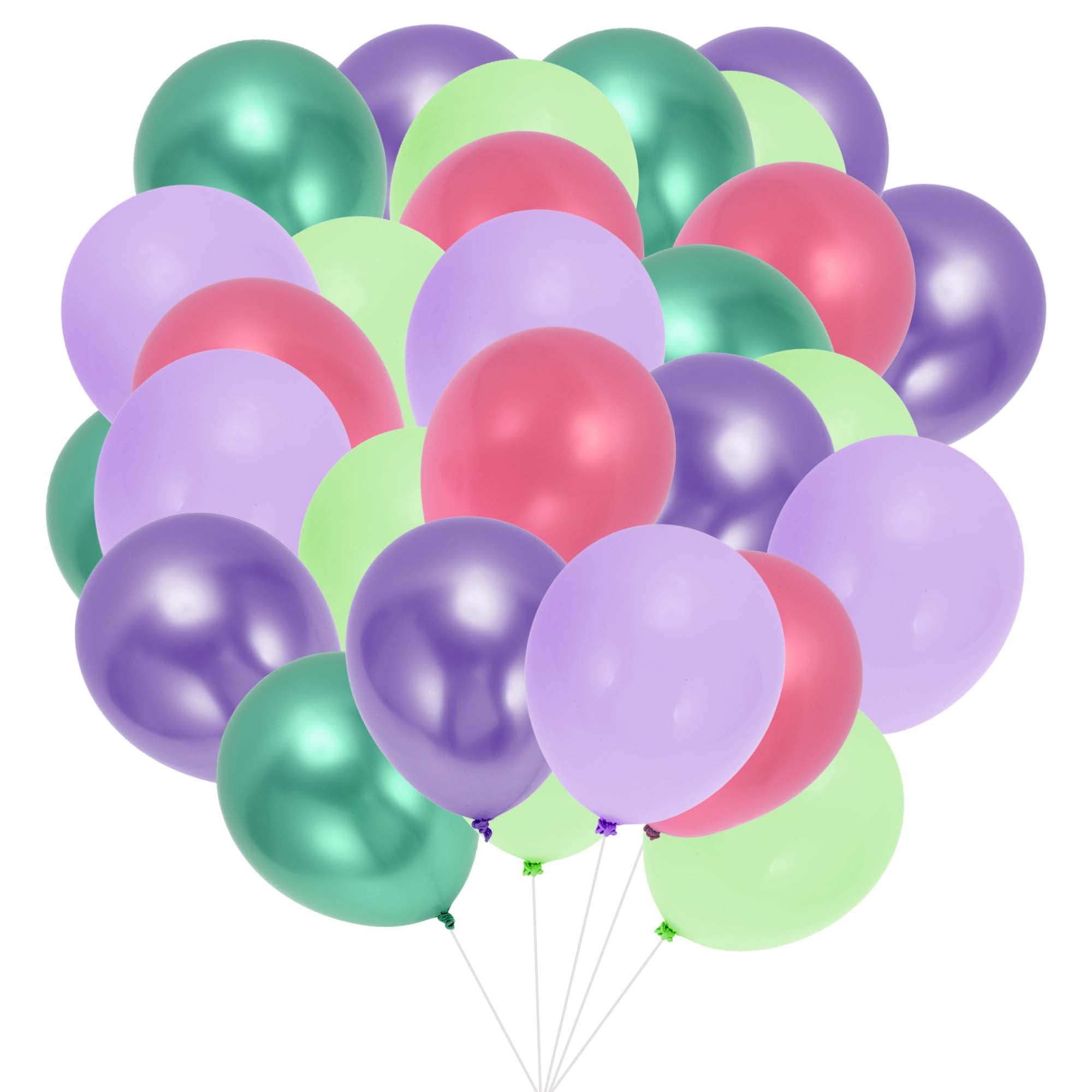 Unique Bargains Latex Party Balloons with Ribbon Purple Green Pink 12inch 60Pcs