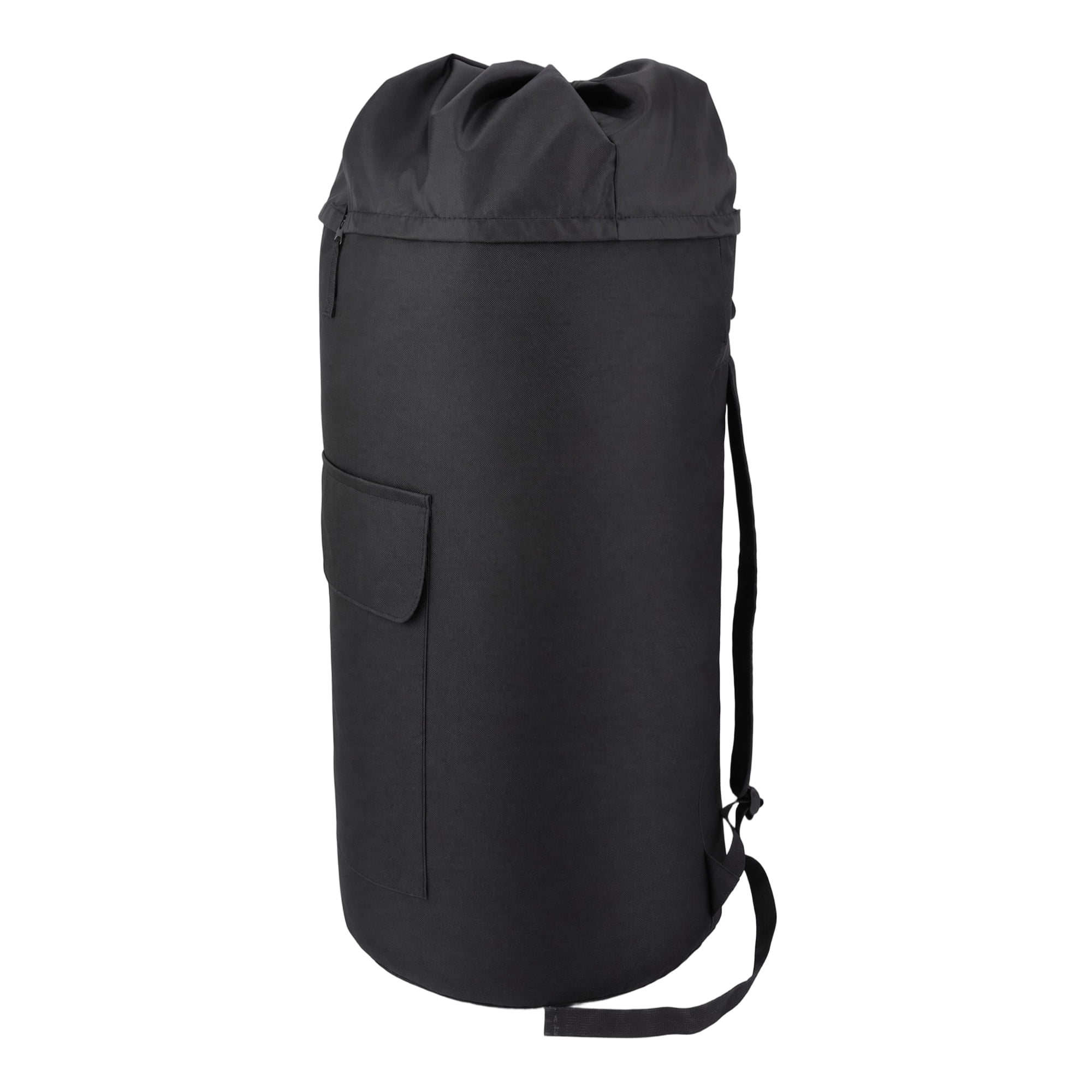 Unique Bargains Laundry Backpack Large Dirty Clothes Hamper Bag with Pocket Black 15"x28"
