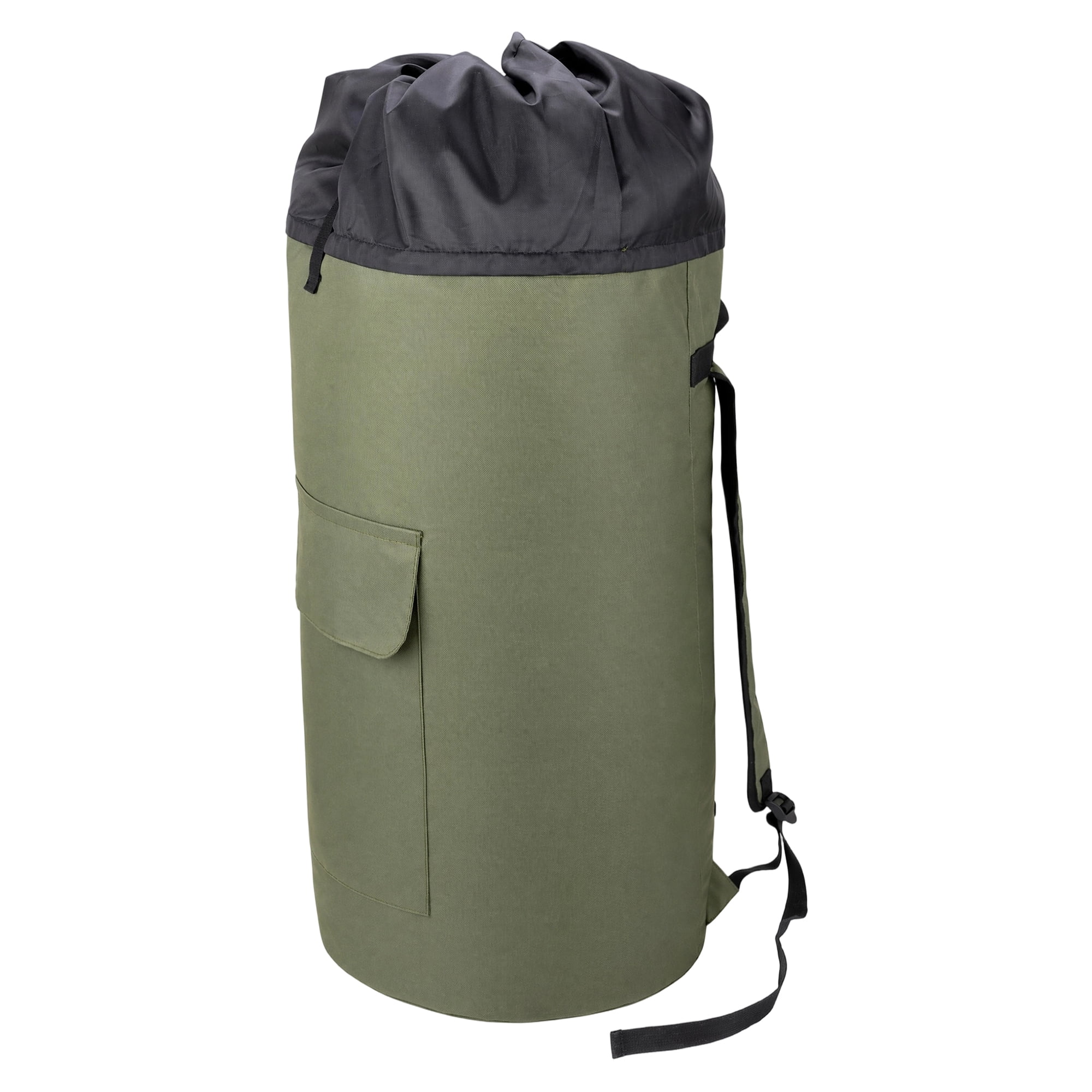 Unique Bargains Laundry Backpack Large Dirty Clothes Hamper Bag with Pocket Green 15"x28"
