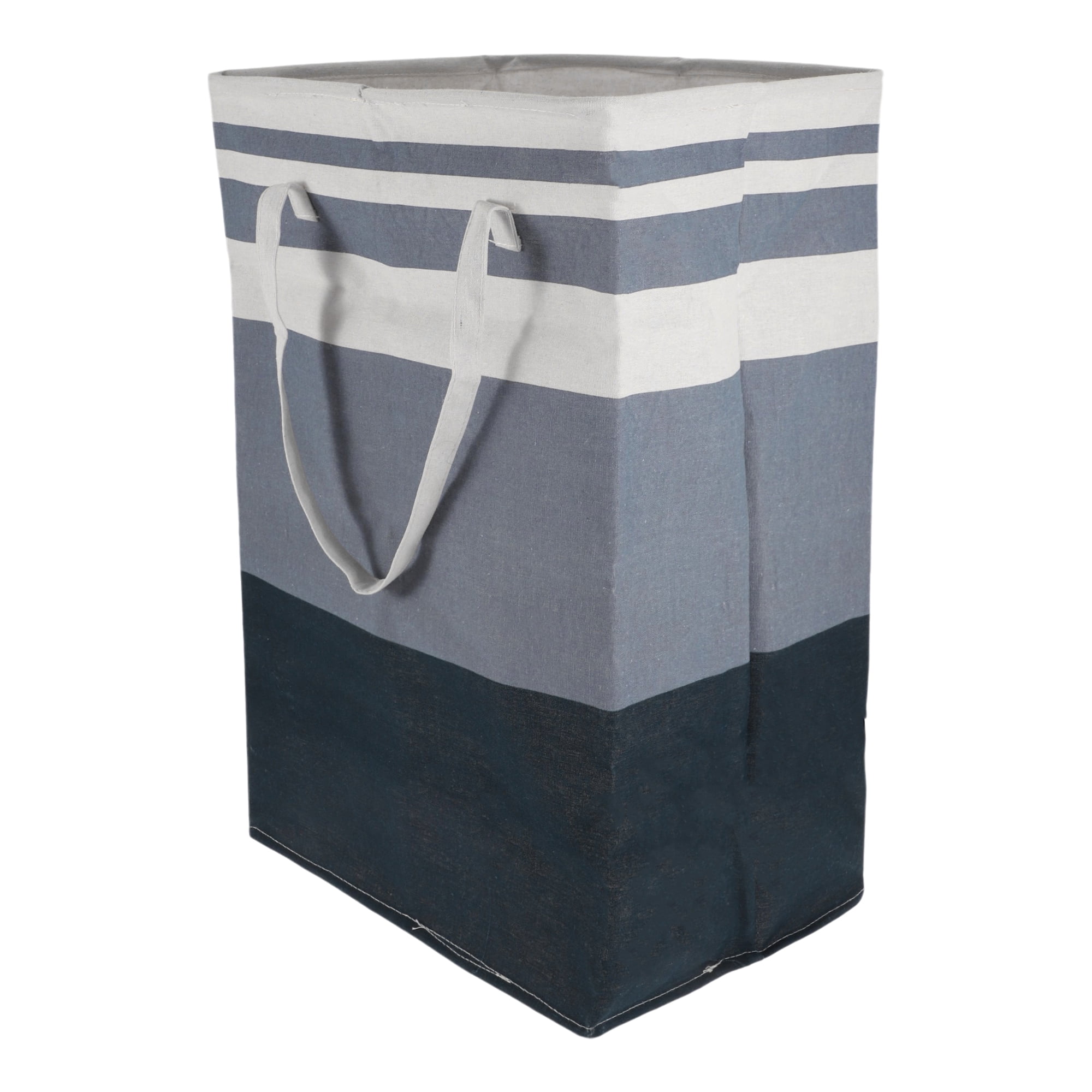 Unique Bargains Laundry Basket, Foldable Laundry Hamper with Handles Blue White