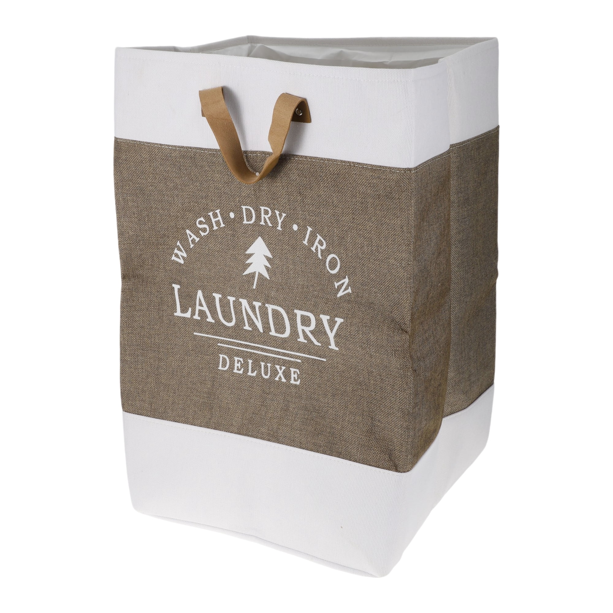 Unique Bargains Laundry Basket, Foldable Laundry Hamper with PU Handles Gray Brown