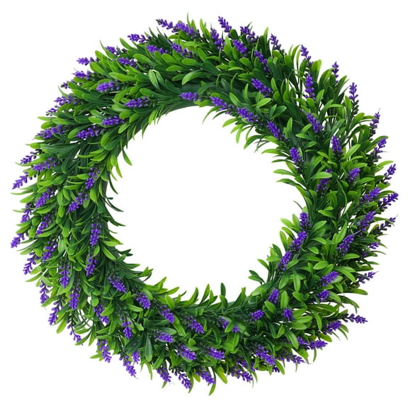 Unique Bargains Lavender Wreath for Front Door Artificial Wreaths Plastic Green Leaves