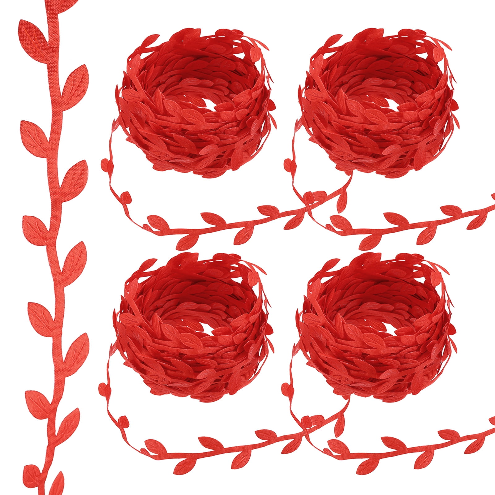Unique Bargains Leaf Ribbon Trim Rope Artificial Leaf String for Wreath Making Red