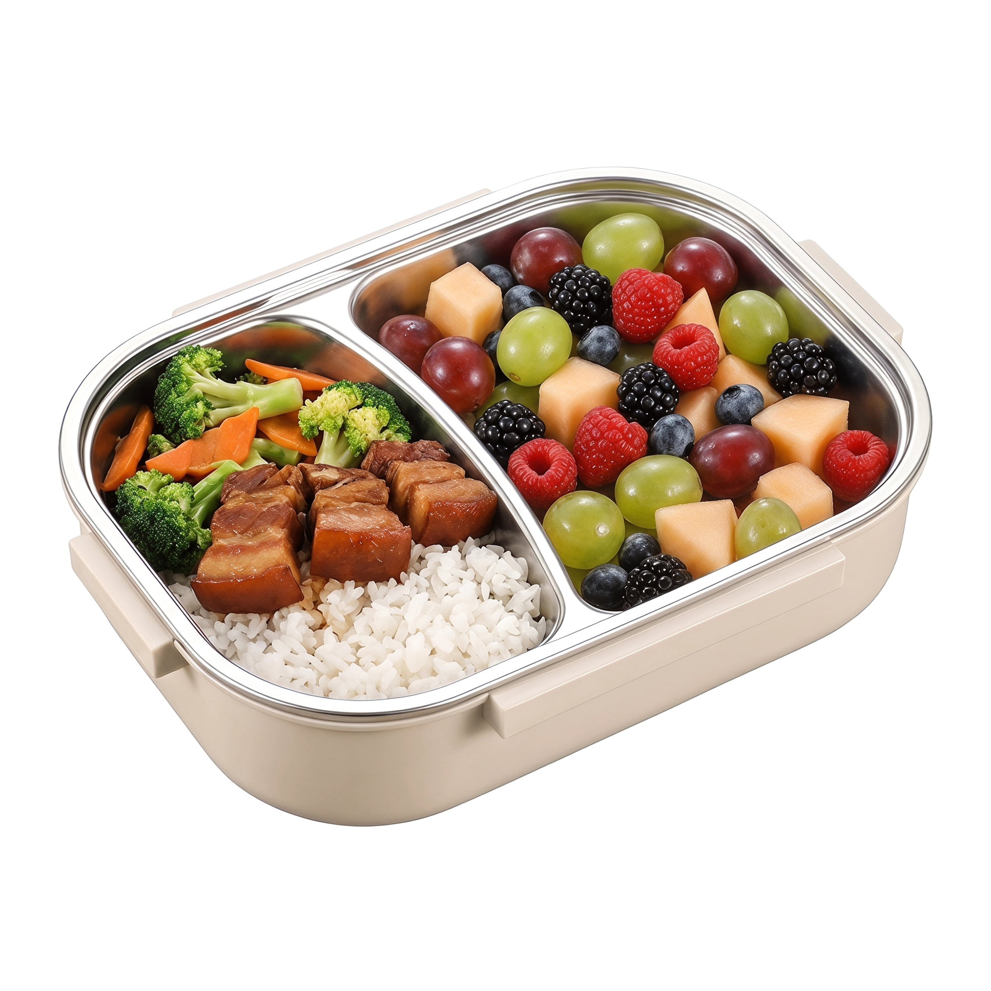 Unique Bargains Leak-Proof Meal Lunch Bento Box with Stainless Steel Light Brown-1