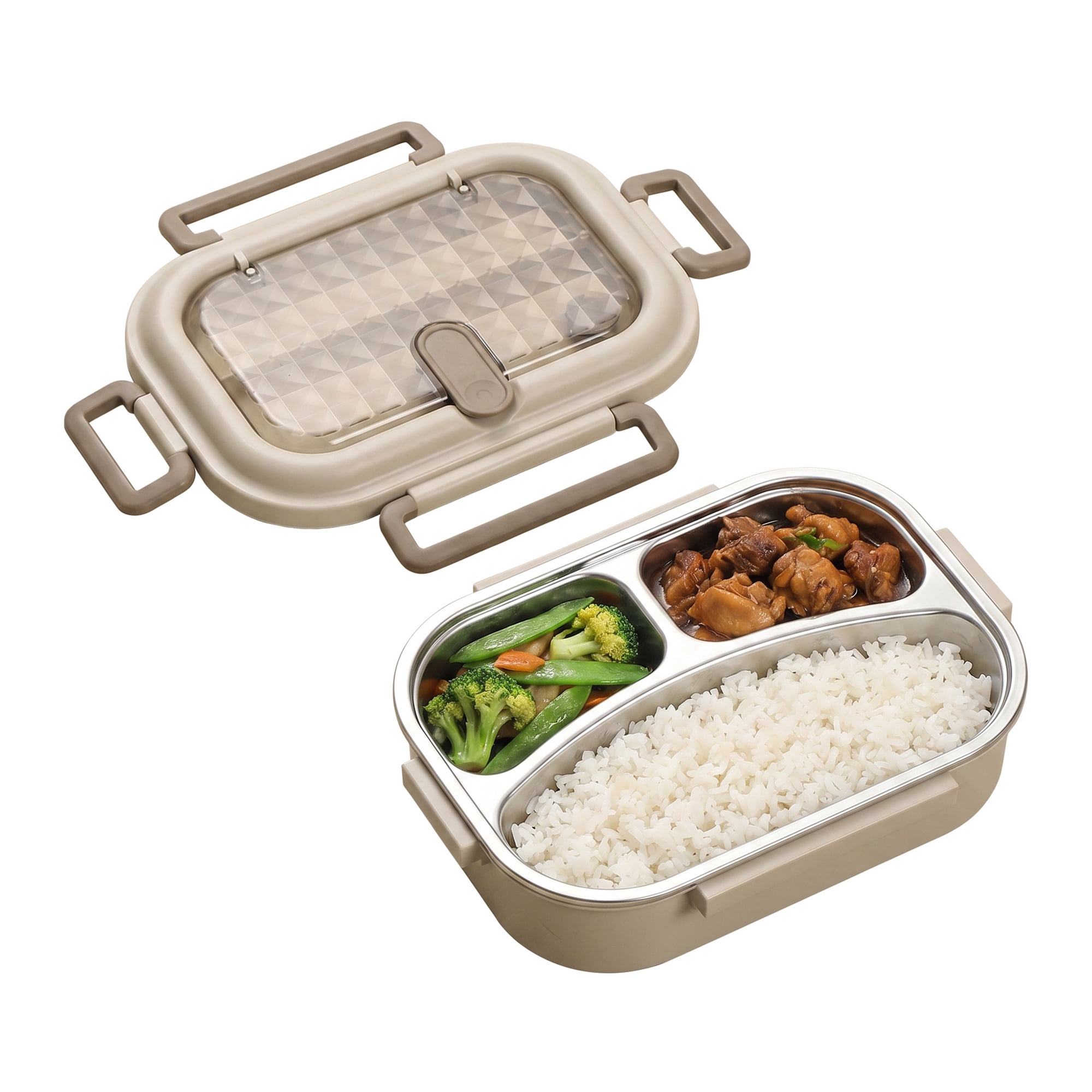 Unique Bargains Leak-Proof Meal Lunch Bento Box with Stainless Steel Light Brown-2