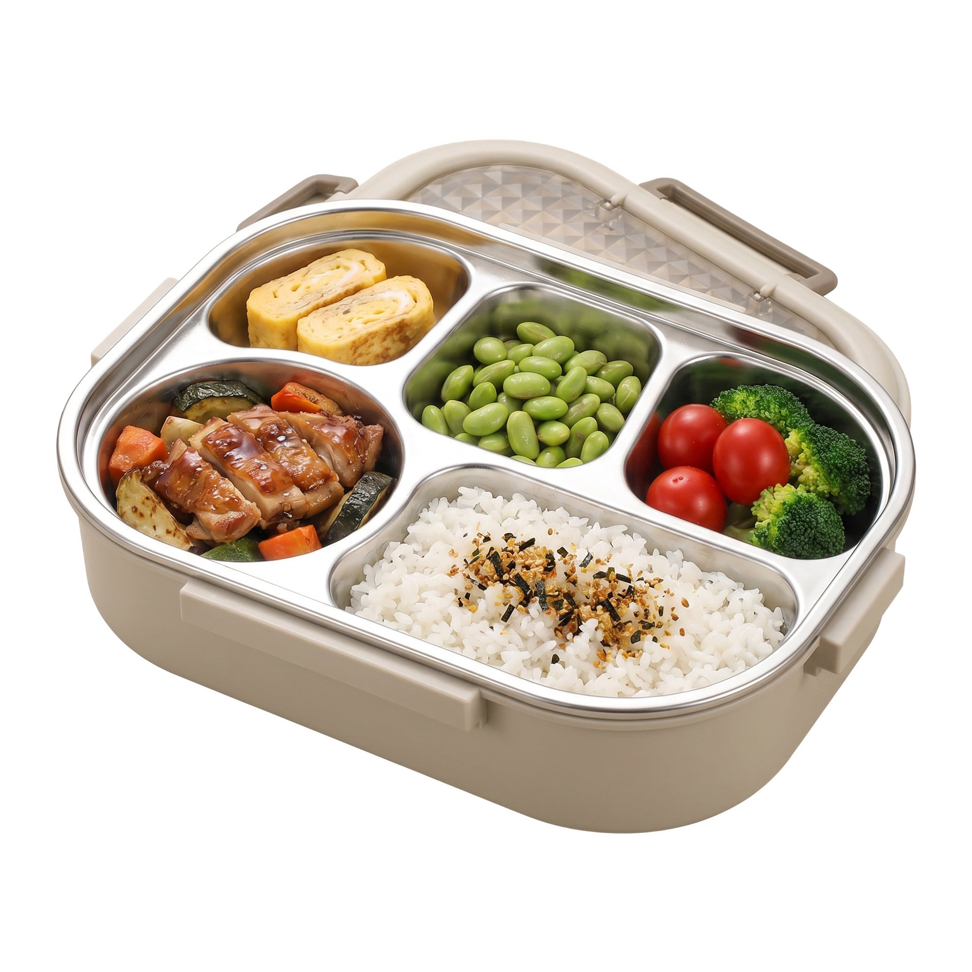 Unique Bargains Leak-Proof Meal Lunch Bento Box with Stainless Steel Light Brown-5