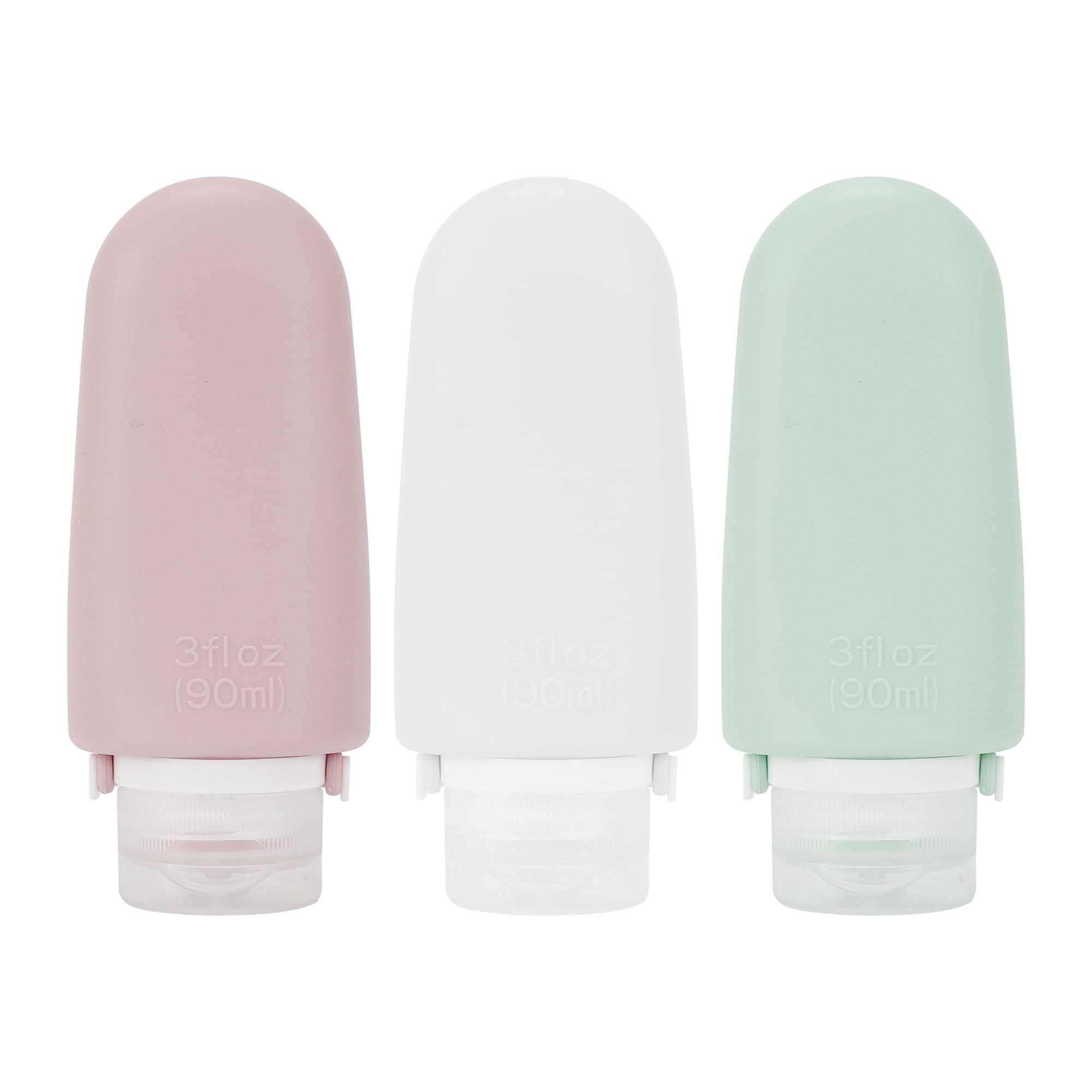 NOMADIC NOOK Leak Proof Small Strap Silicone Pump Bottle for Travel Multicolor 3 Pcs 90ml