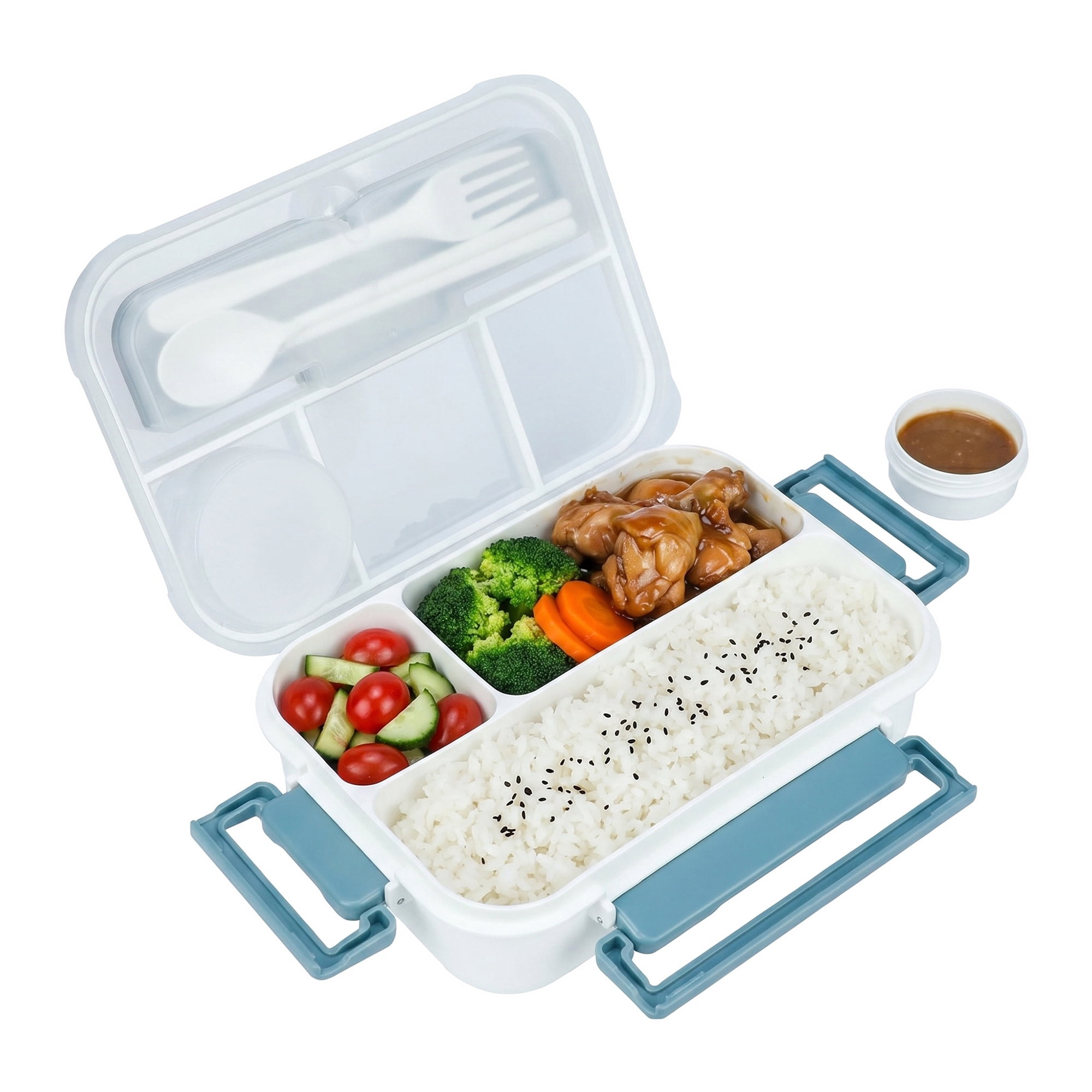 Unique Bargains Leakproof Meal Bento Lunch Box with Utensil Slot Dip Cup Gray
