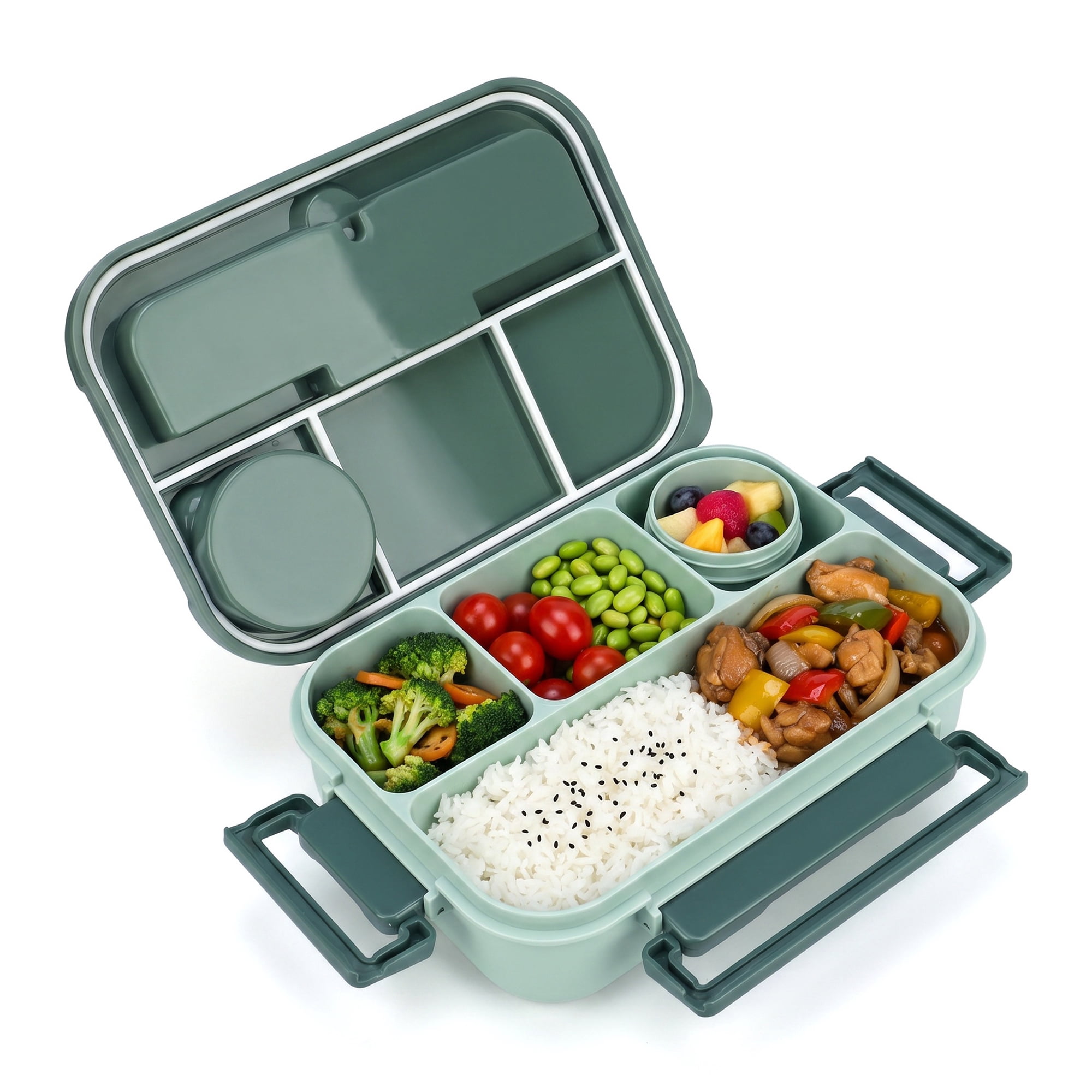Unique Bargains Leakproof Meal Bento Lunch Box with Utensil Slot Dip Cup Green