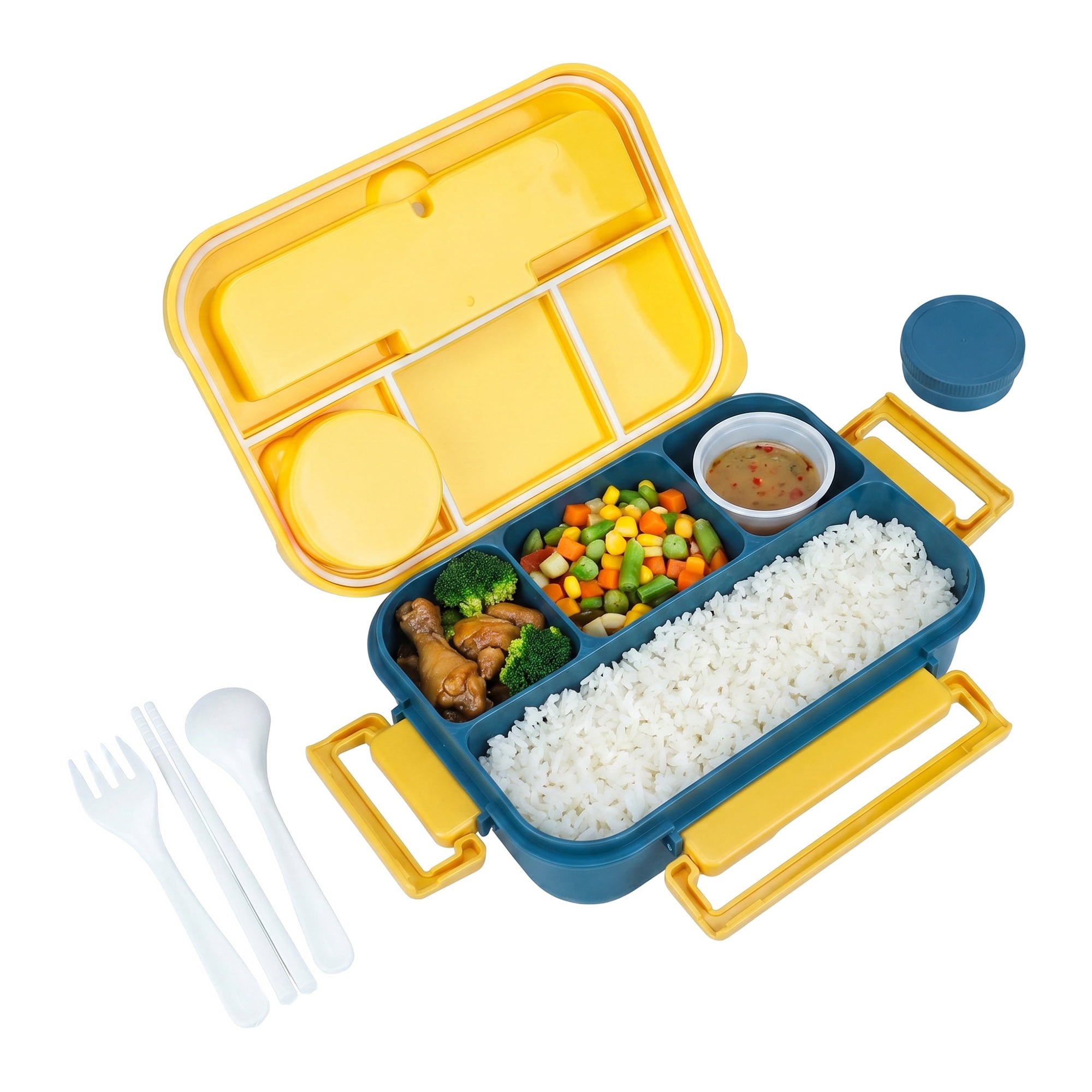 Unique Bargains Leakproof Meal Bento Lunch Box with Utensil Slot Dip Cup Navy Blue