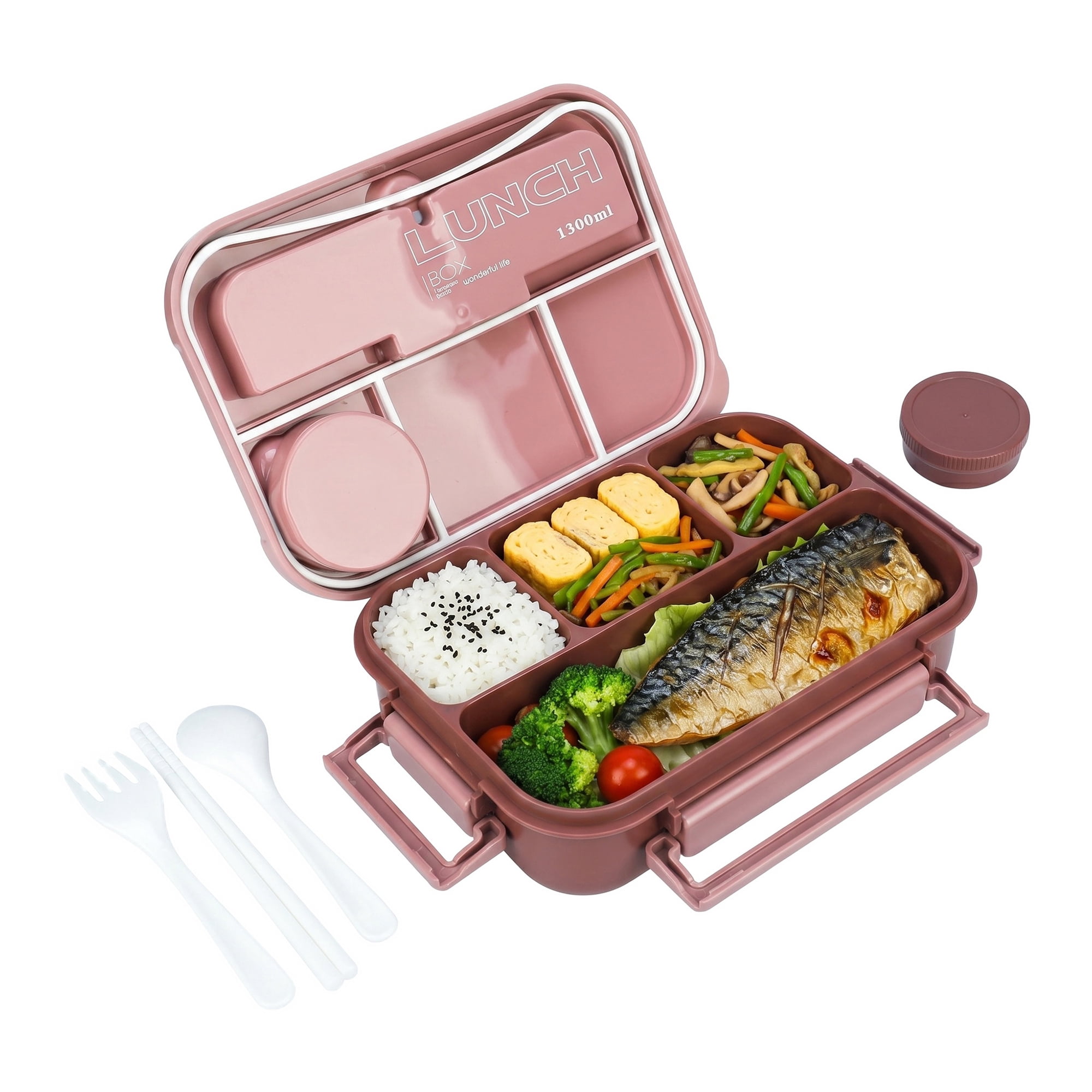 Unique Bargains Leakproof Meal Bento Lunch Box with Utensil Slot Dip Cup Pink