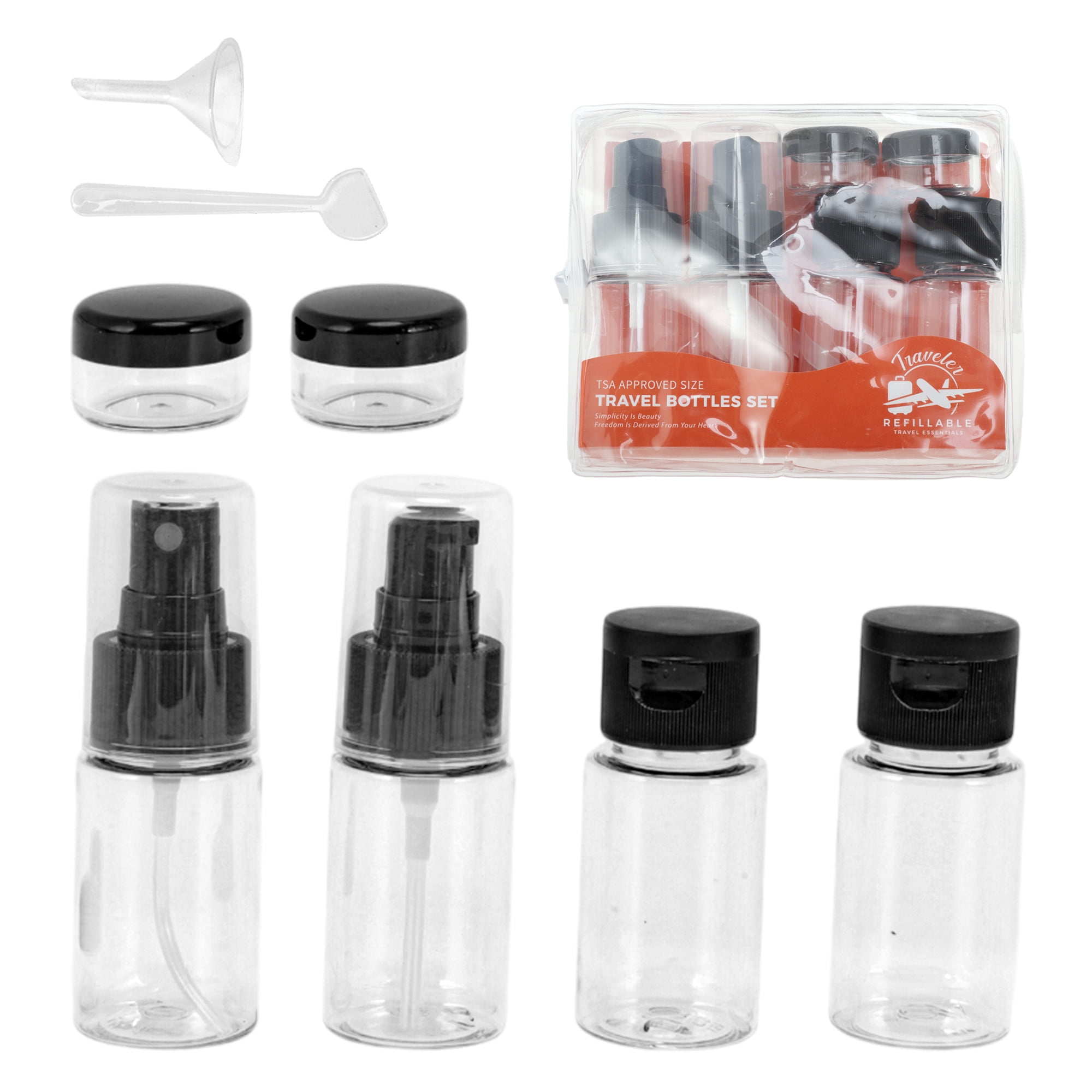 Unique Bargains Leakproof Travel Container Set with Zipper Pouch Black, Clear 6Pcs