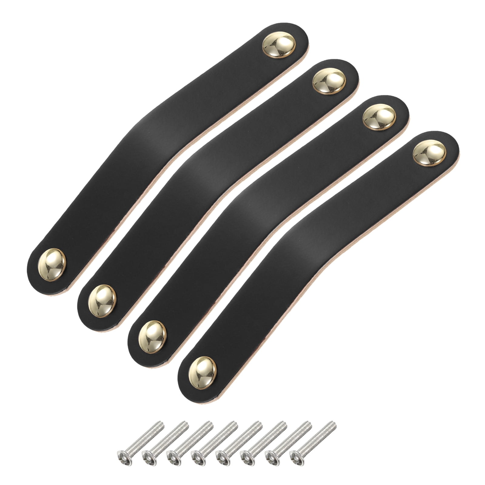 Unique Bargains Leather Drawer Pulls Double Hole Knobs for Dressers Drawers Black/Gold