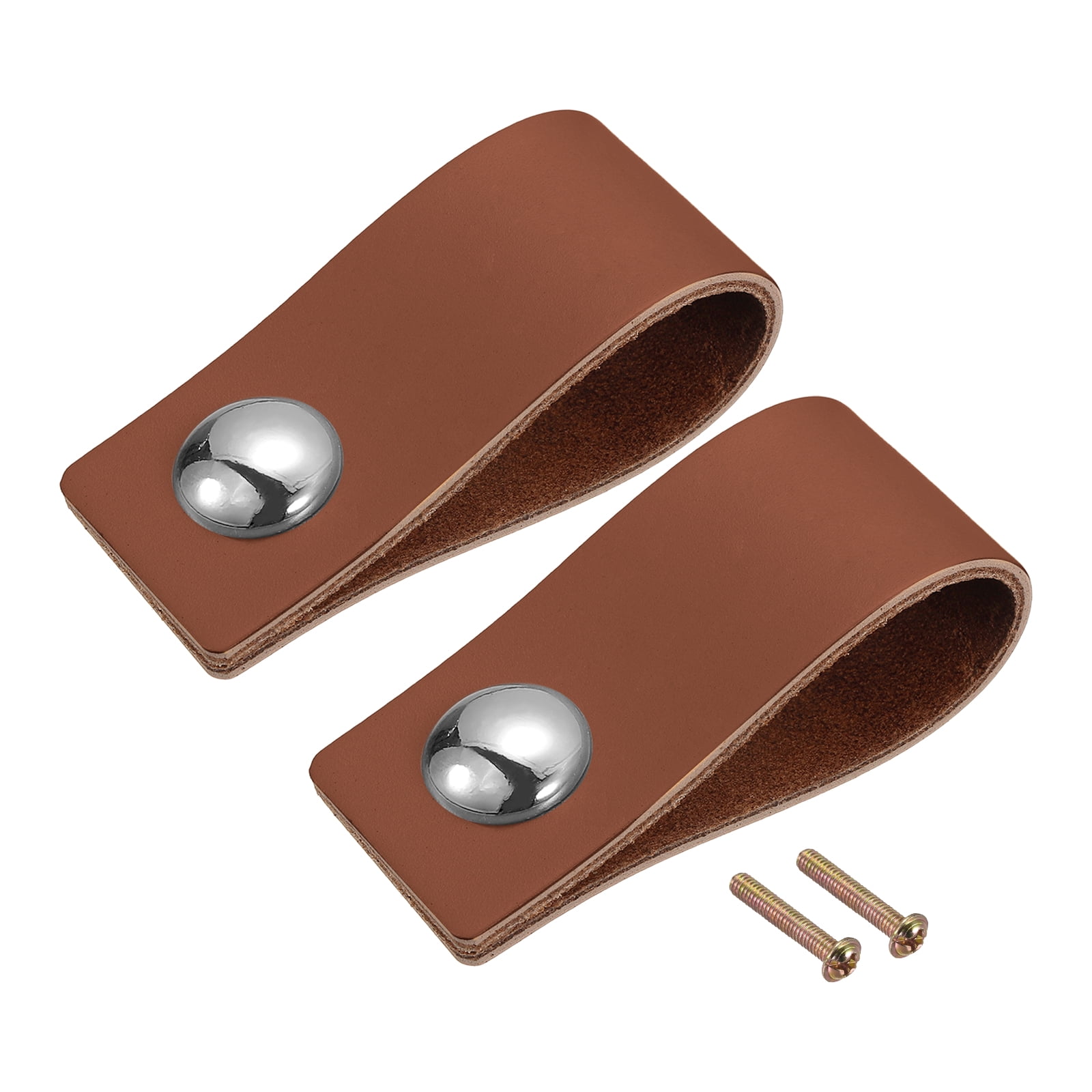 Unique Bargains Leather Drawer Pulls Furniture Handles Drawer Knobs Pulls Brown Silver