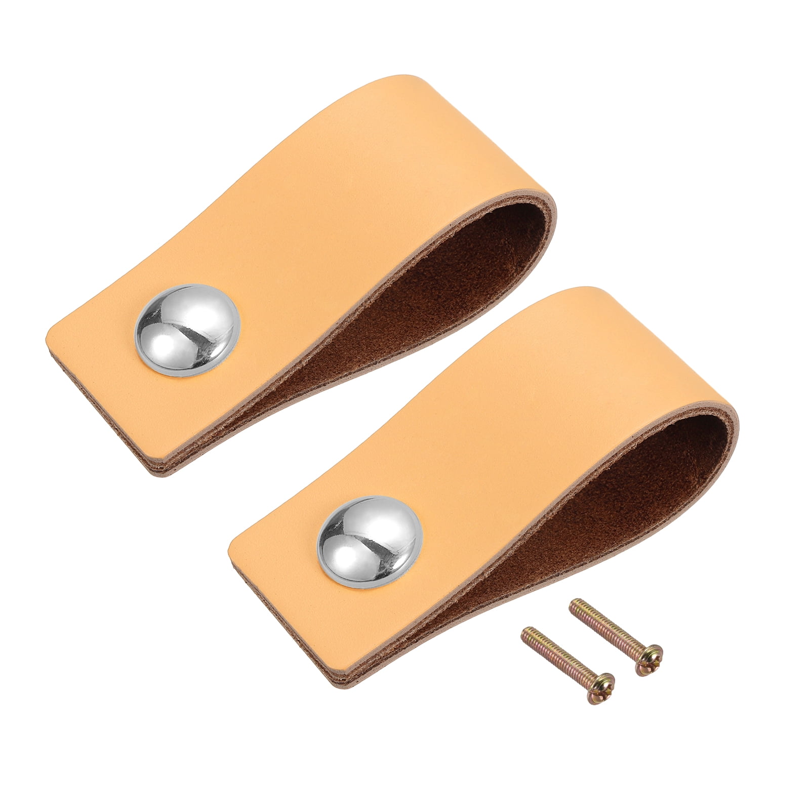 Unique Bargains Leather Drawer Pulls Furniture Handles Drawer Knobs Pulls Khaki Silver