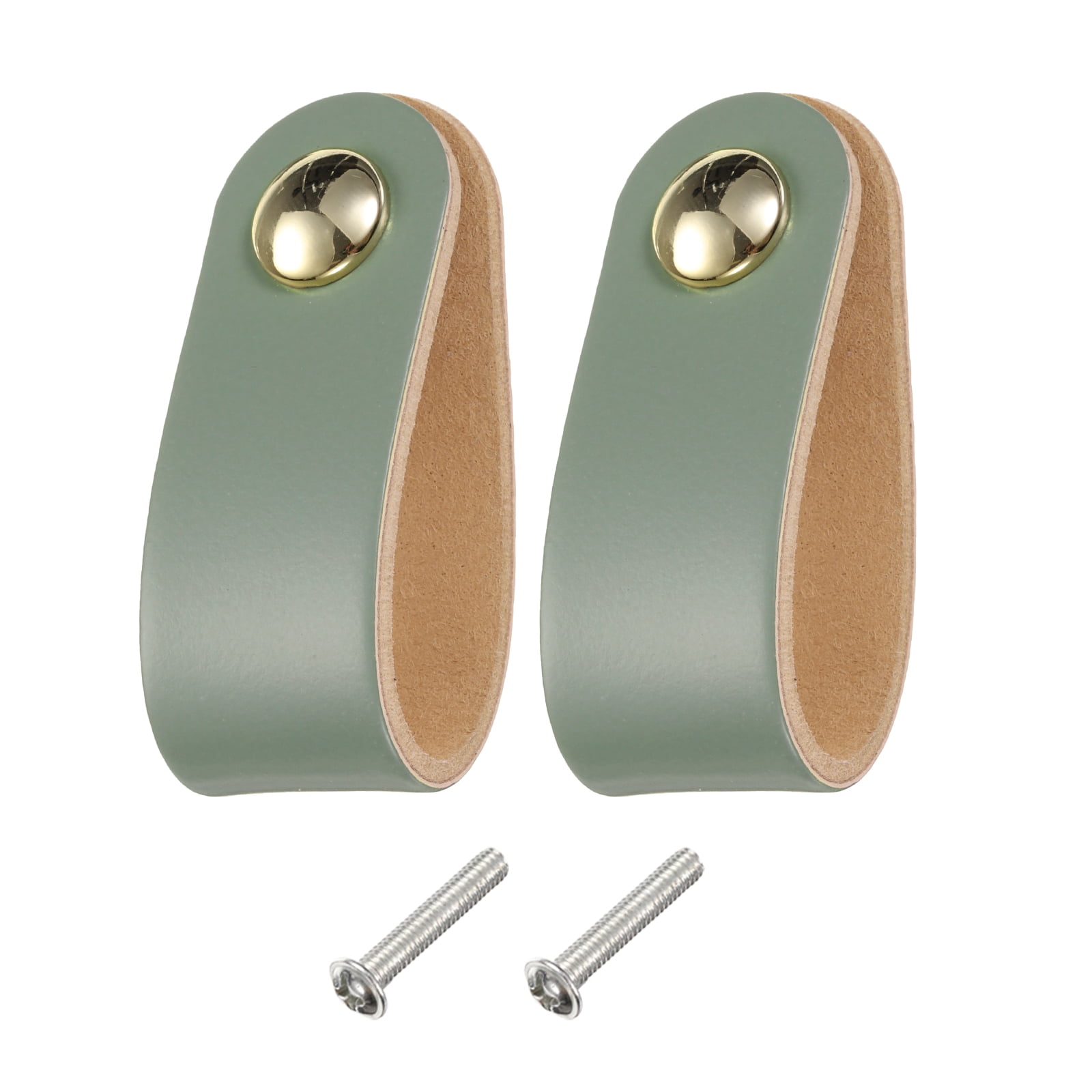 Unique Bargains Leather Drawer Pulls Single Hole Knobs Handles with Screws Blue/Gold