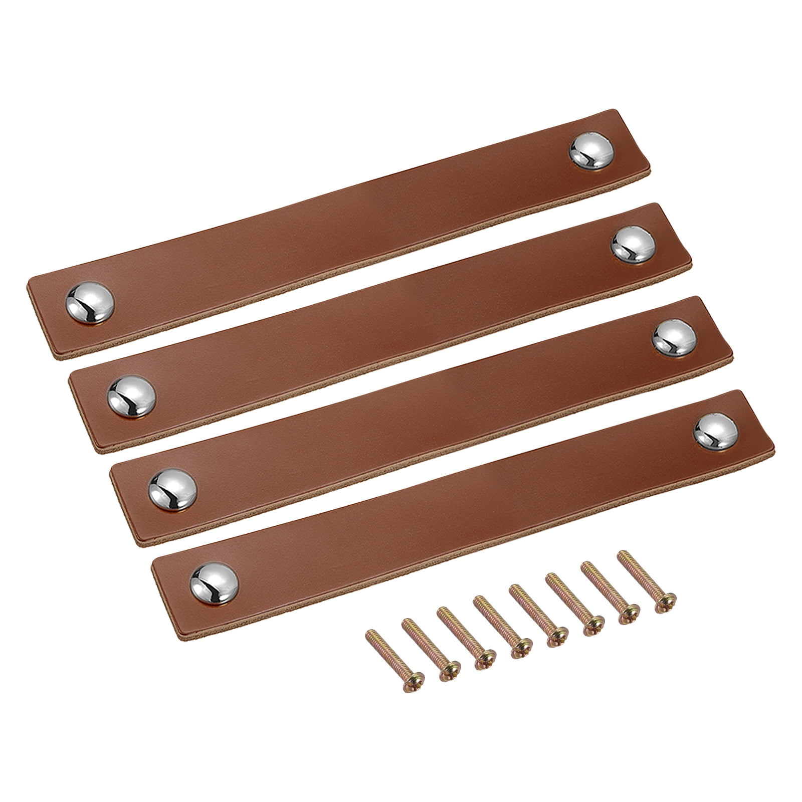Unique Bargains Leather Furniture Handles Drawer Knobs Pulls Brown Silver 6.7"
