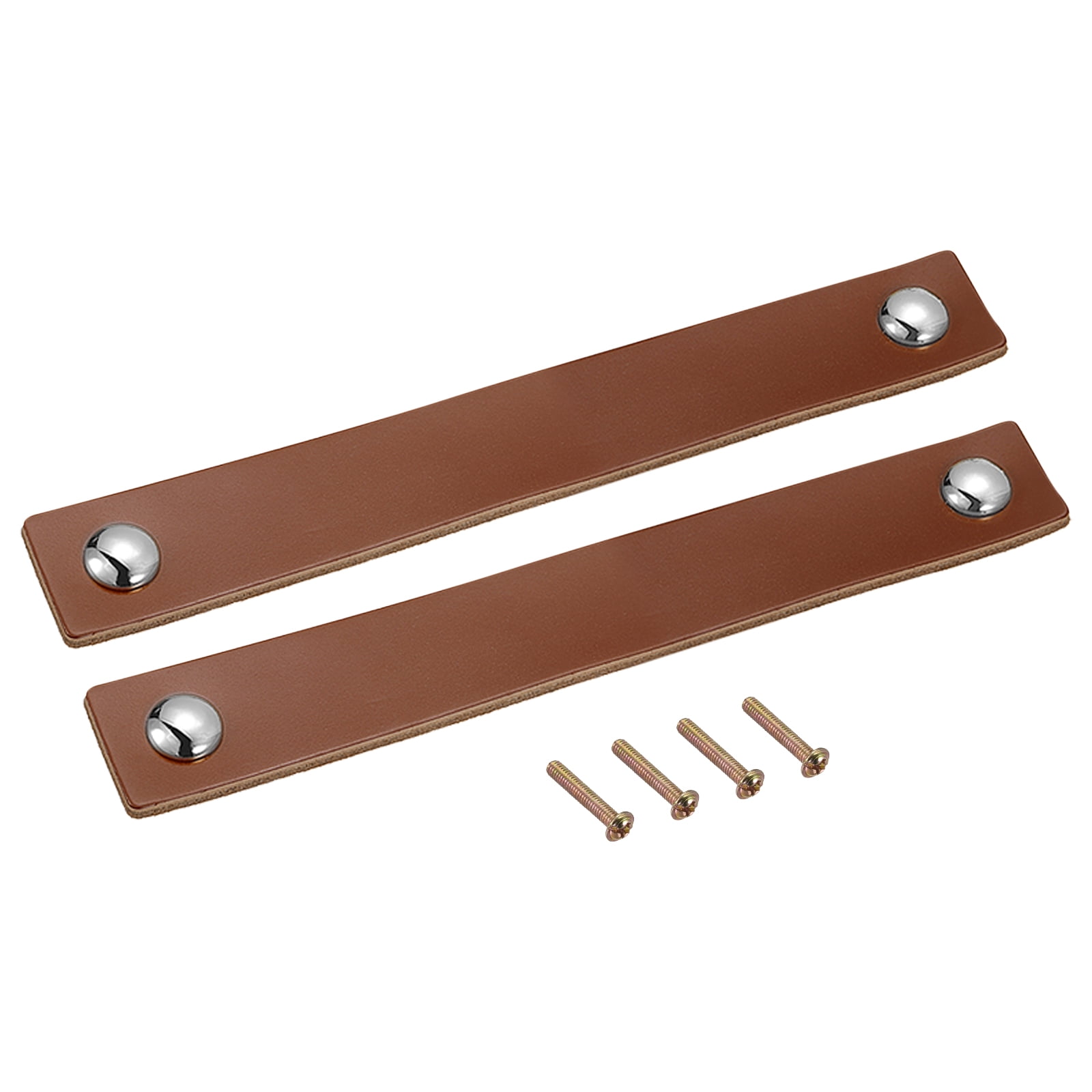 Unique Bargains Leather Drawer Pulls and Knobs Brown/Silver 6.7" (170mm L x 28mm W, 128mm Hole Center)