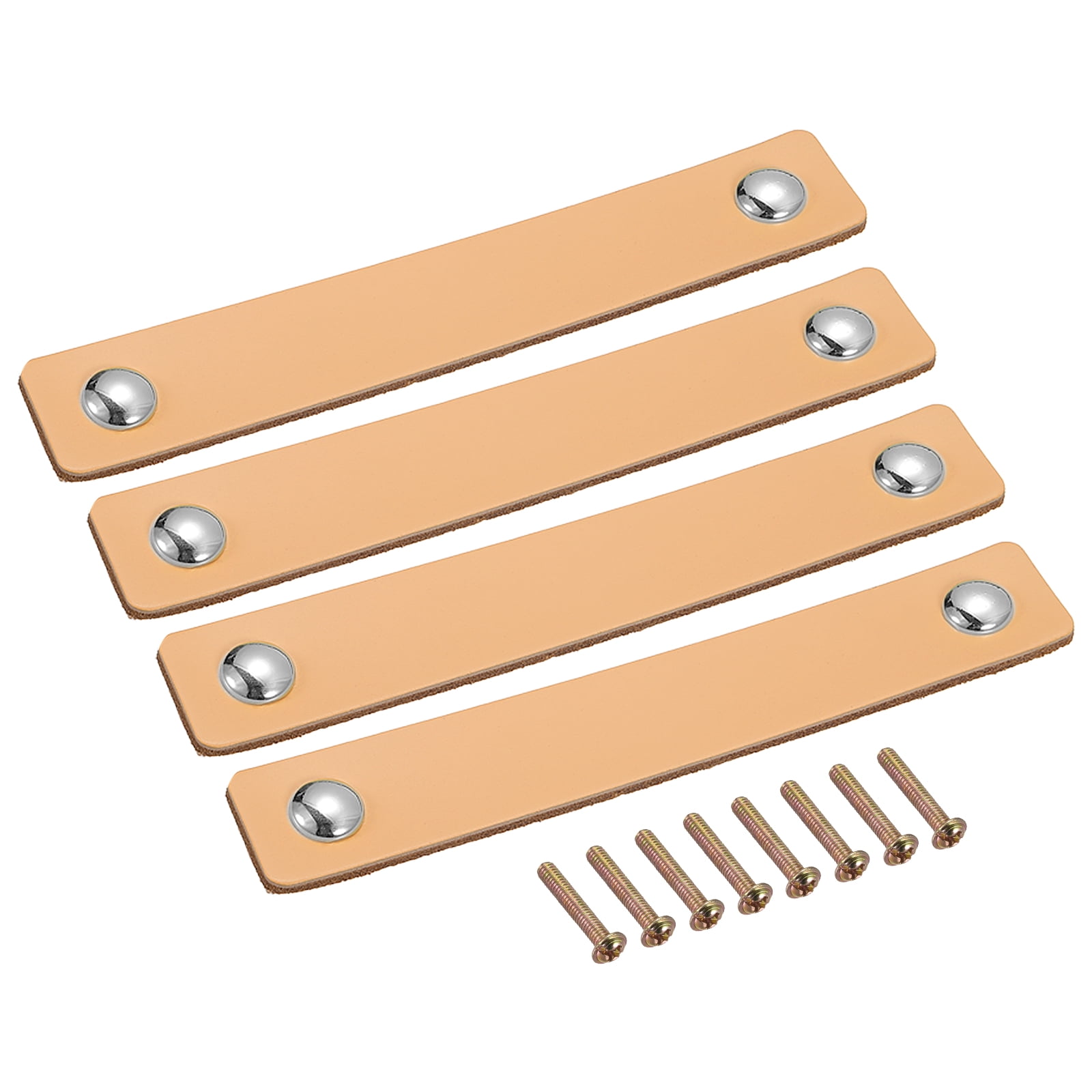 Unique Bargains Leather Furniture Handles Drawer Knobs Pulls Khaki Silver 6.7"