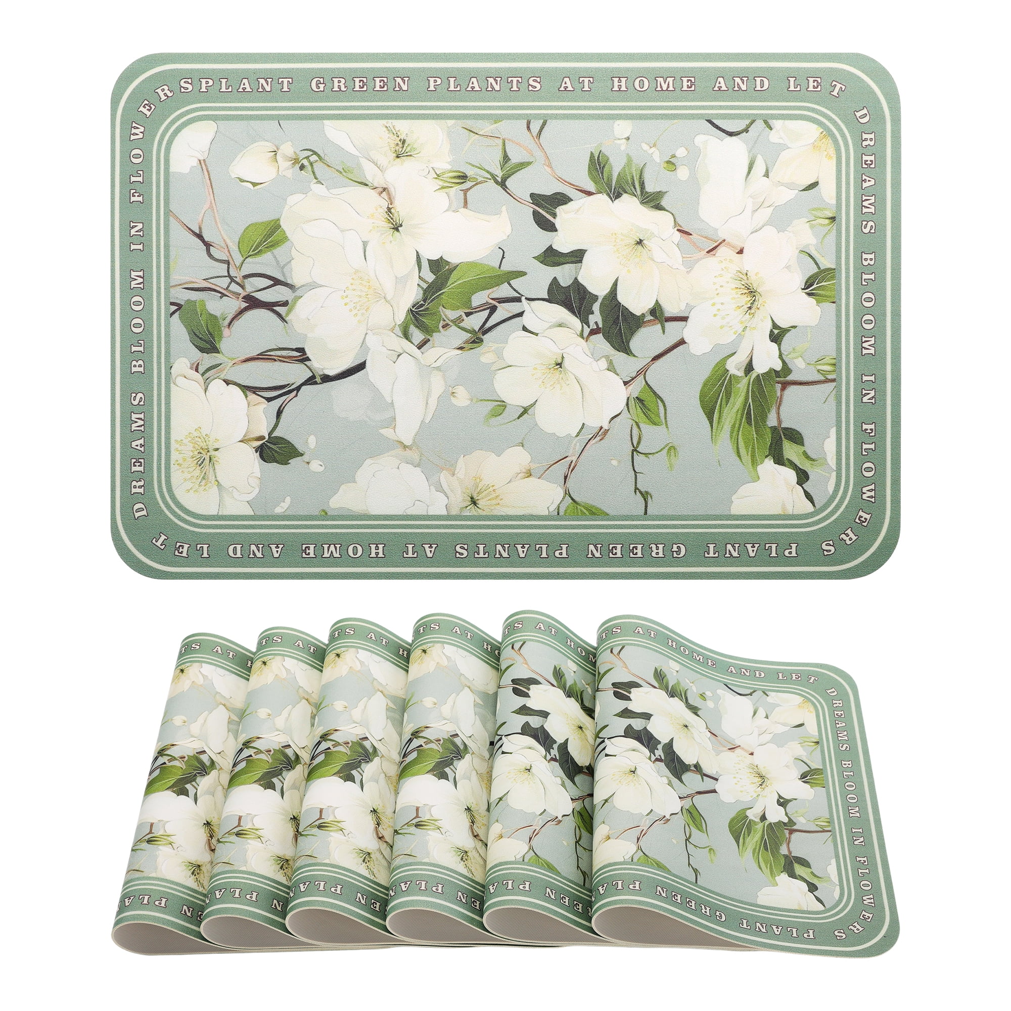 Unique Bargains Leather Placemats Set of 6 for Kitchen Dining Table Decor Green