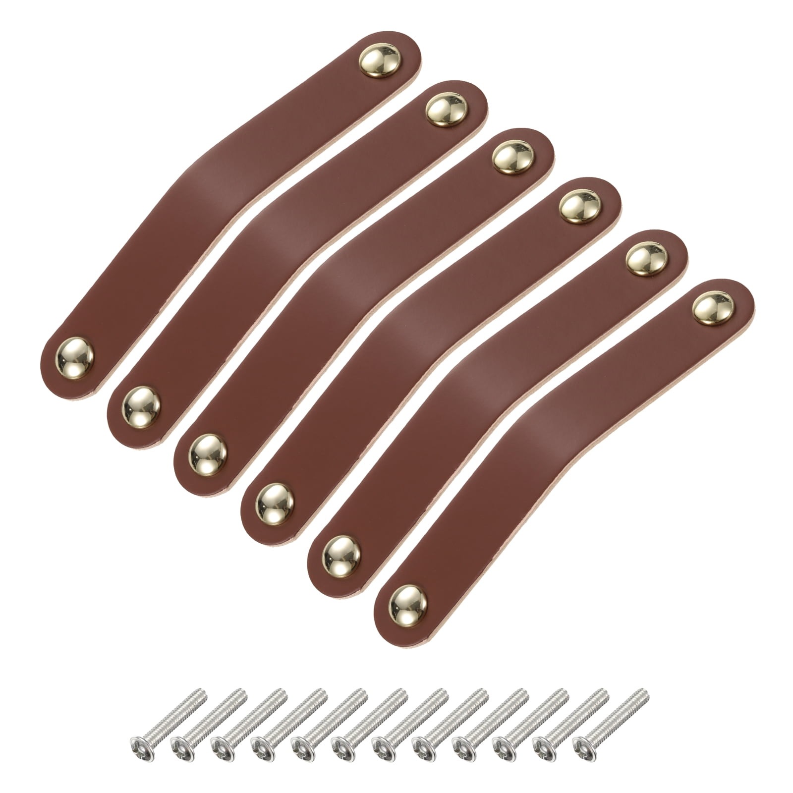 Unique Bargains Leather Pulls Double Hole Leather Drawer Knobs Dresser Handles Brown/Gold