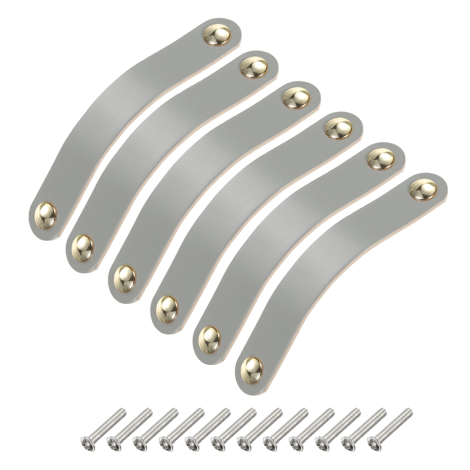 Unique Bargains Leather Pulls Double Hole Leather Drawer Knobs Dresser Handles Gray/Gold