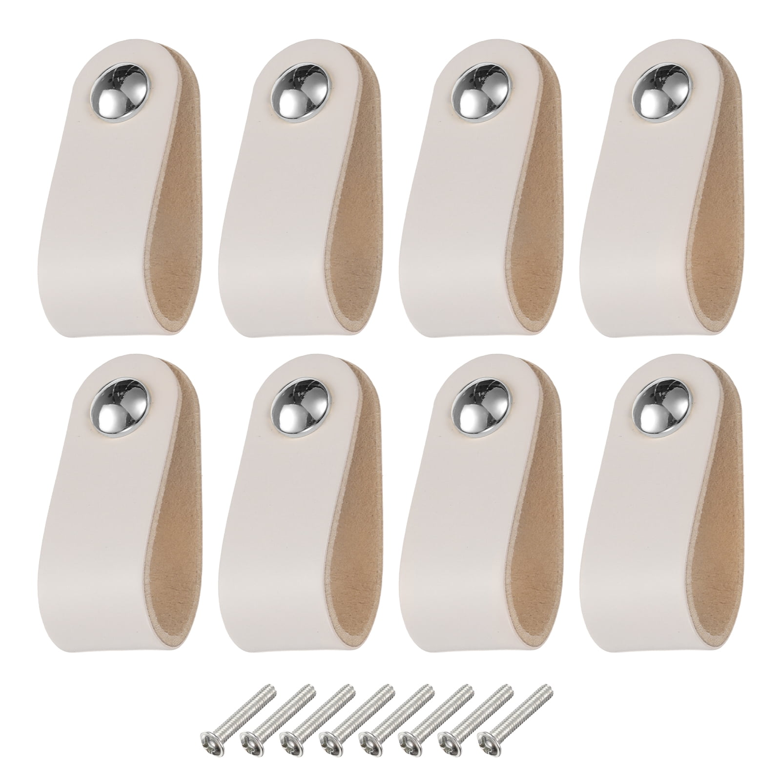 Unique Bargains Leather Pulls Single Hole Leather Knobs for Dressers Cream/Silver