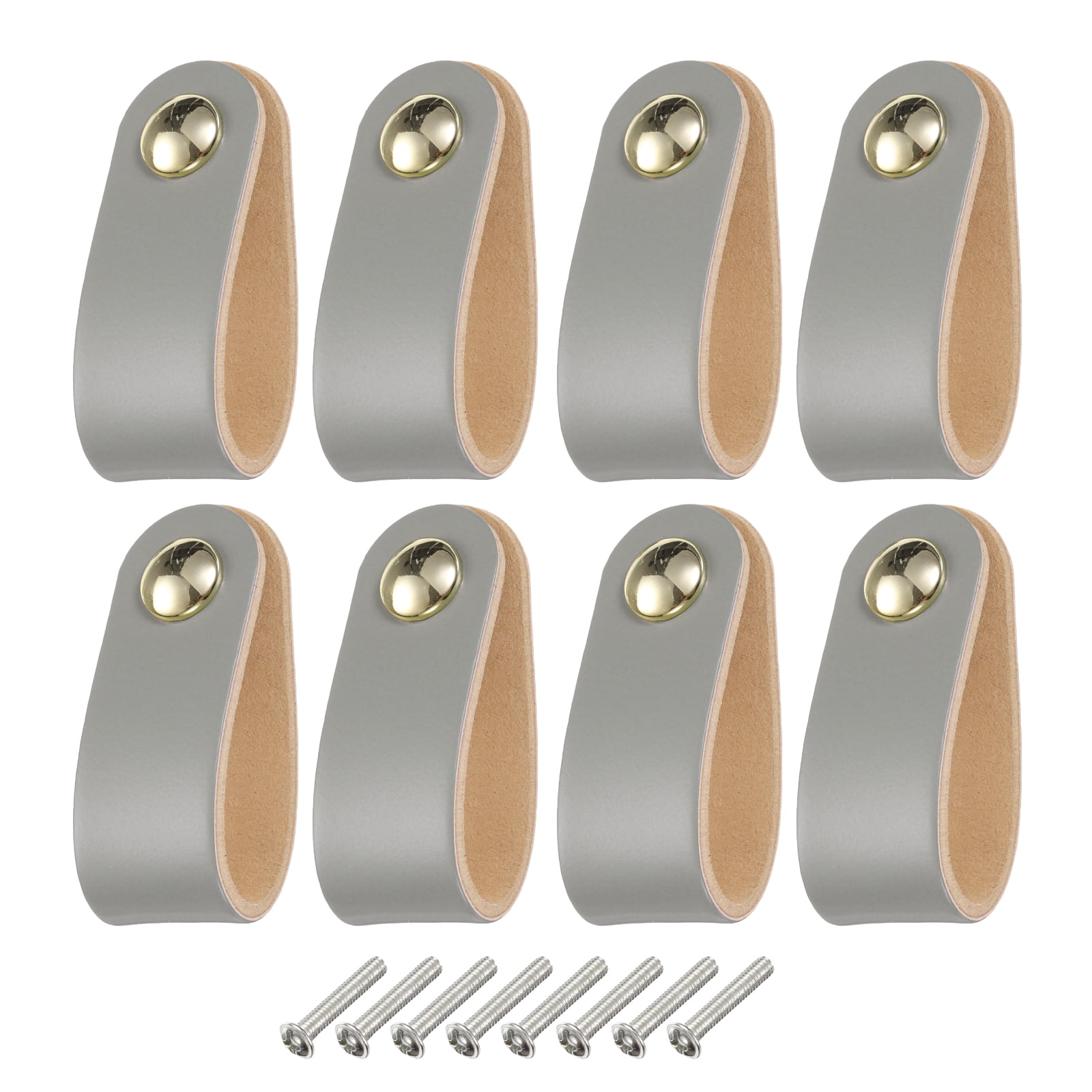 Unique Bargains Leather Pulls Single Hole Leather Knobs for Dressers Grey/Gold